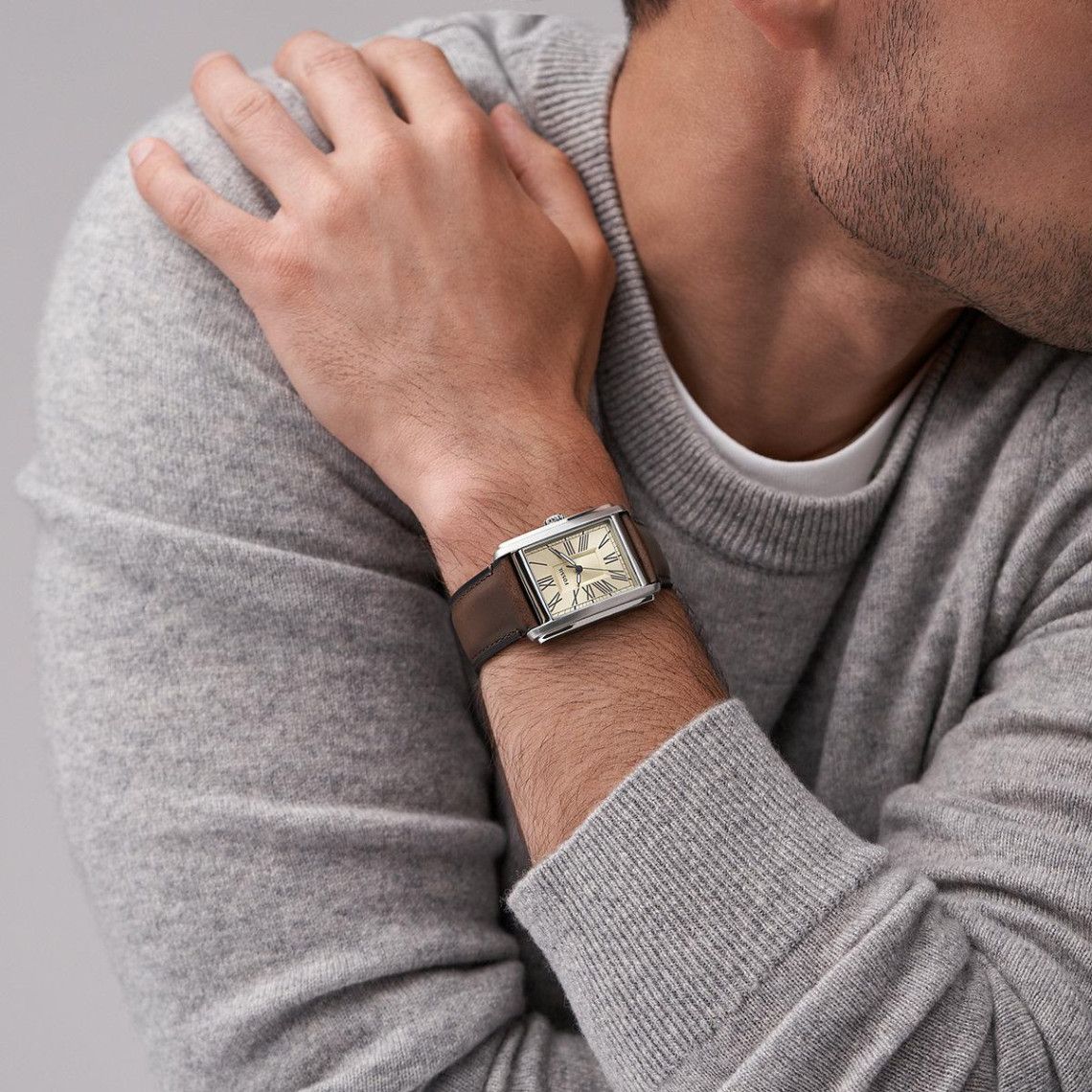 Fossil - Montre Carraway Homme Bracelet Cuir Marron Cadran Crème 2