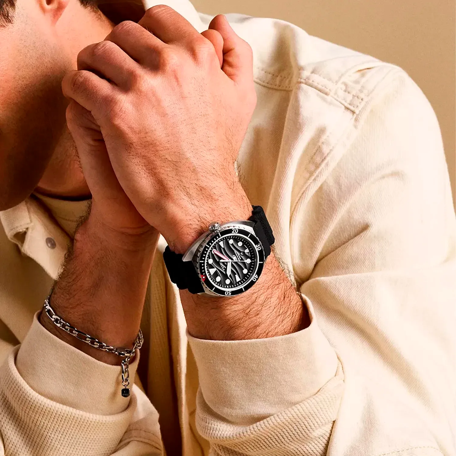 Fossil - Montre Breaker Homme Bracelet Silicone Noir Cadran Noir 2