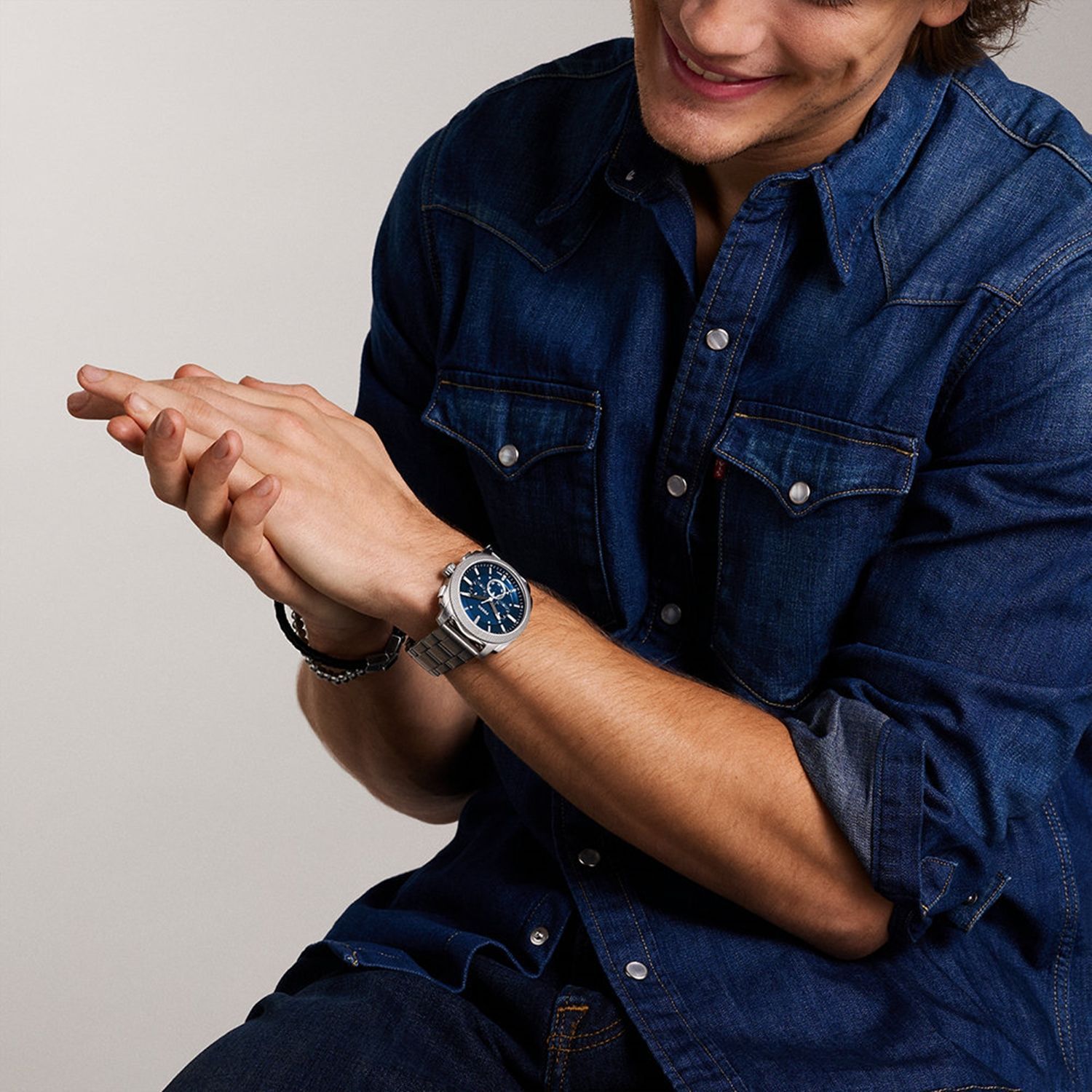 Fossil - Montre Machine Chronographe Homme Bracelet Acier Argenté Cadran Bleu 2