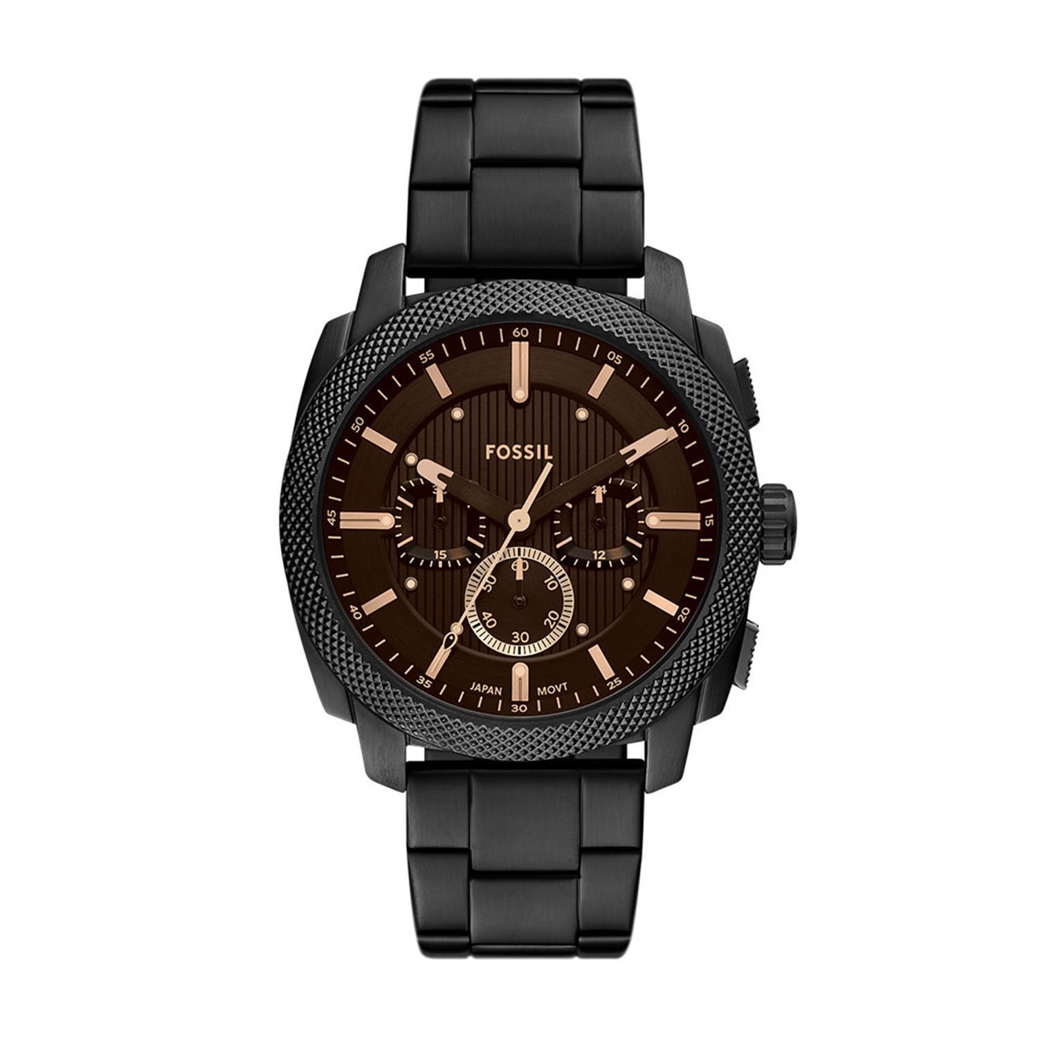 Fossil - Montre Machine Chronographe Homme Bracelet Acier Noir Cadran Noir