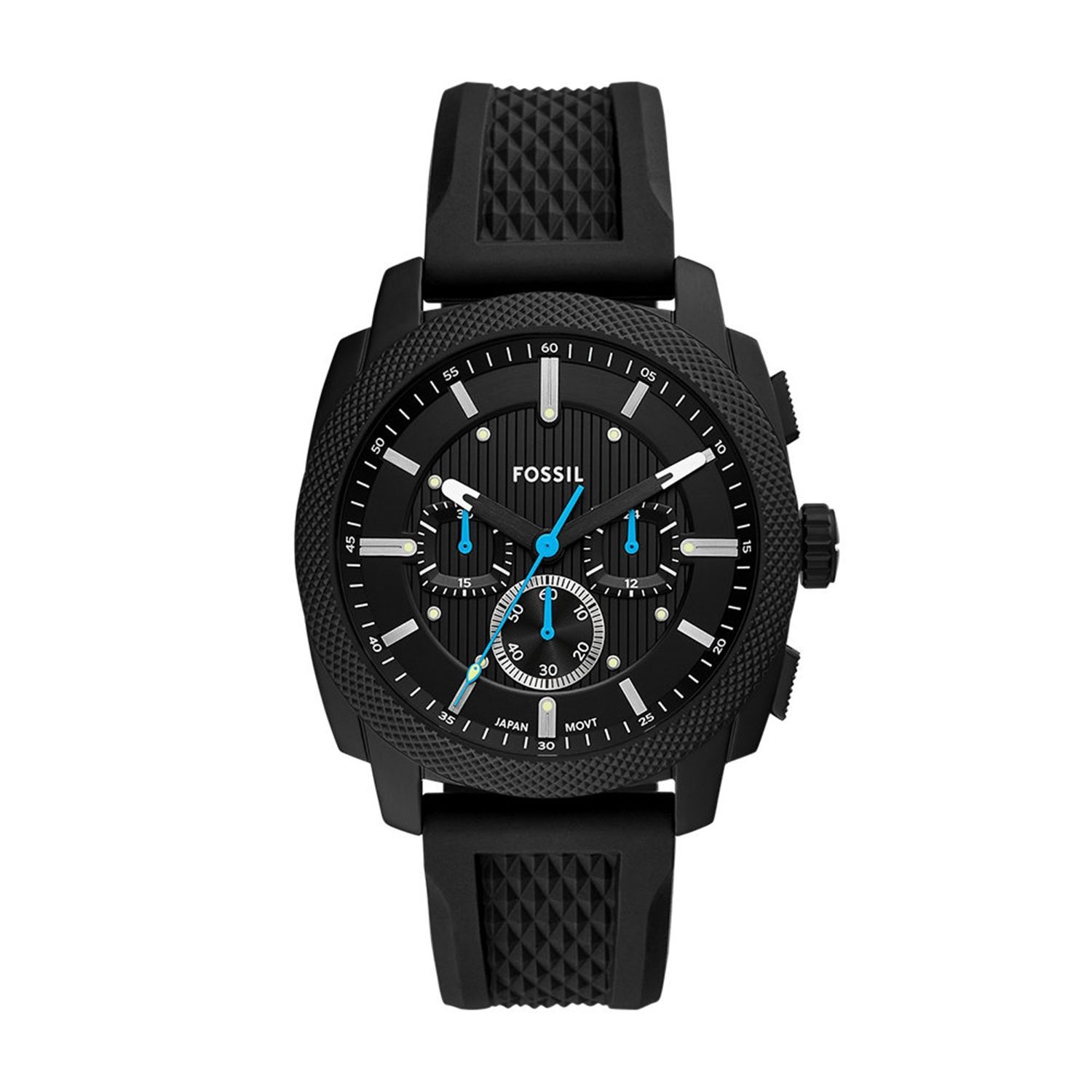 Fossil - Montre Machine Chronographe Homme Bracelet Silicone Noir Cadran Noir