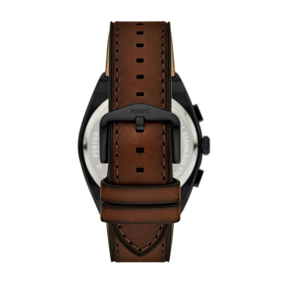 Fossil - Montre Everett Chronographe Homme Bracelet Cuir Marron Cadran Noir 3