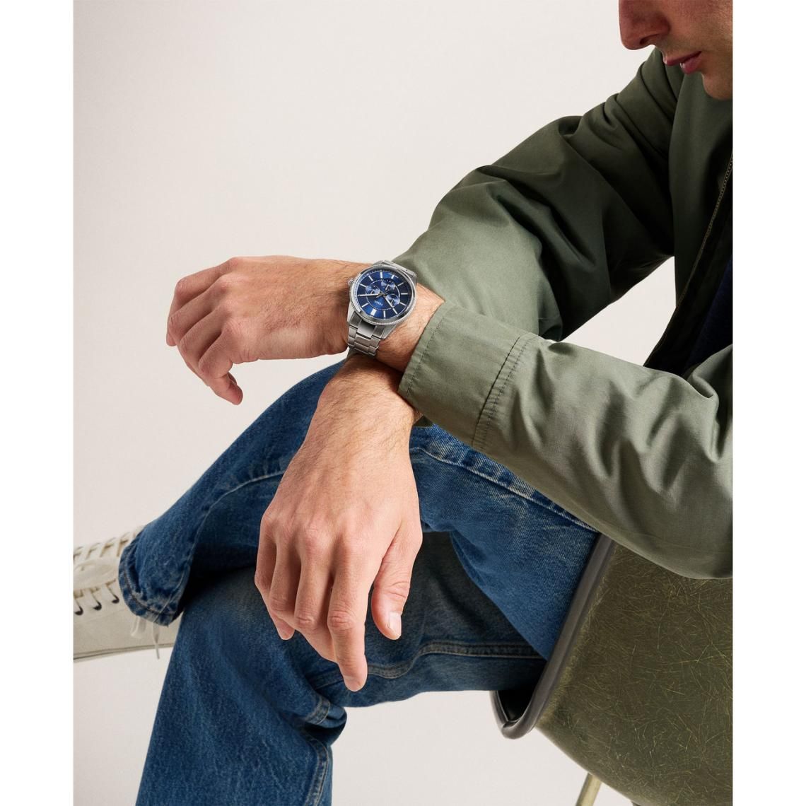 Fossil - Montre Pearson Multifonction Homme Bracelet Acier Argenté Cadran Bleu 2