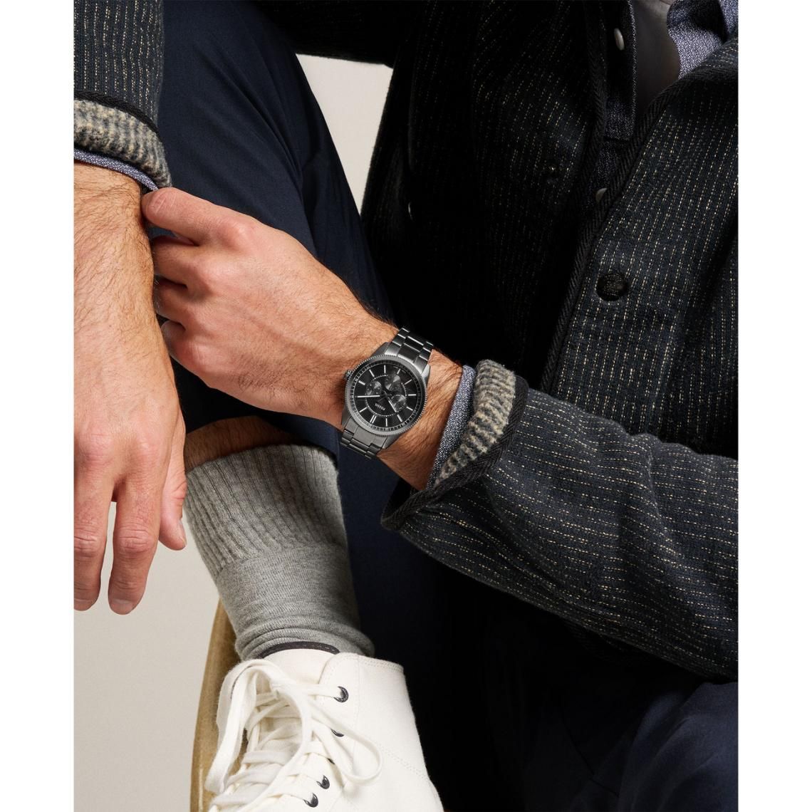 Fossil - Montre Pearson Multifonction Homme Bracelet Acier Gris Cadran Noir 2