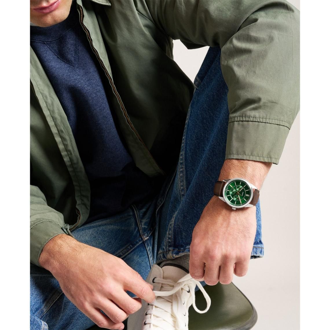 Fossil - Montre Pearson Multifonction Homme Bracelet Cuir Marron Cadran Vert 2