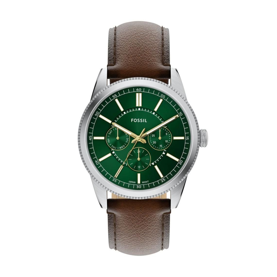 Fossil - Montre Pearson Multifonction Homme Bracelet Cuir Marron Cadran Vert