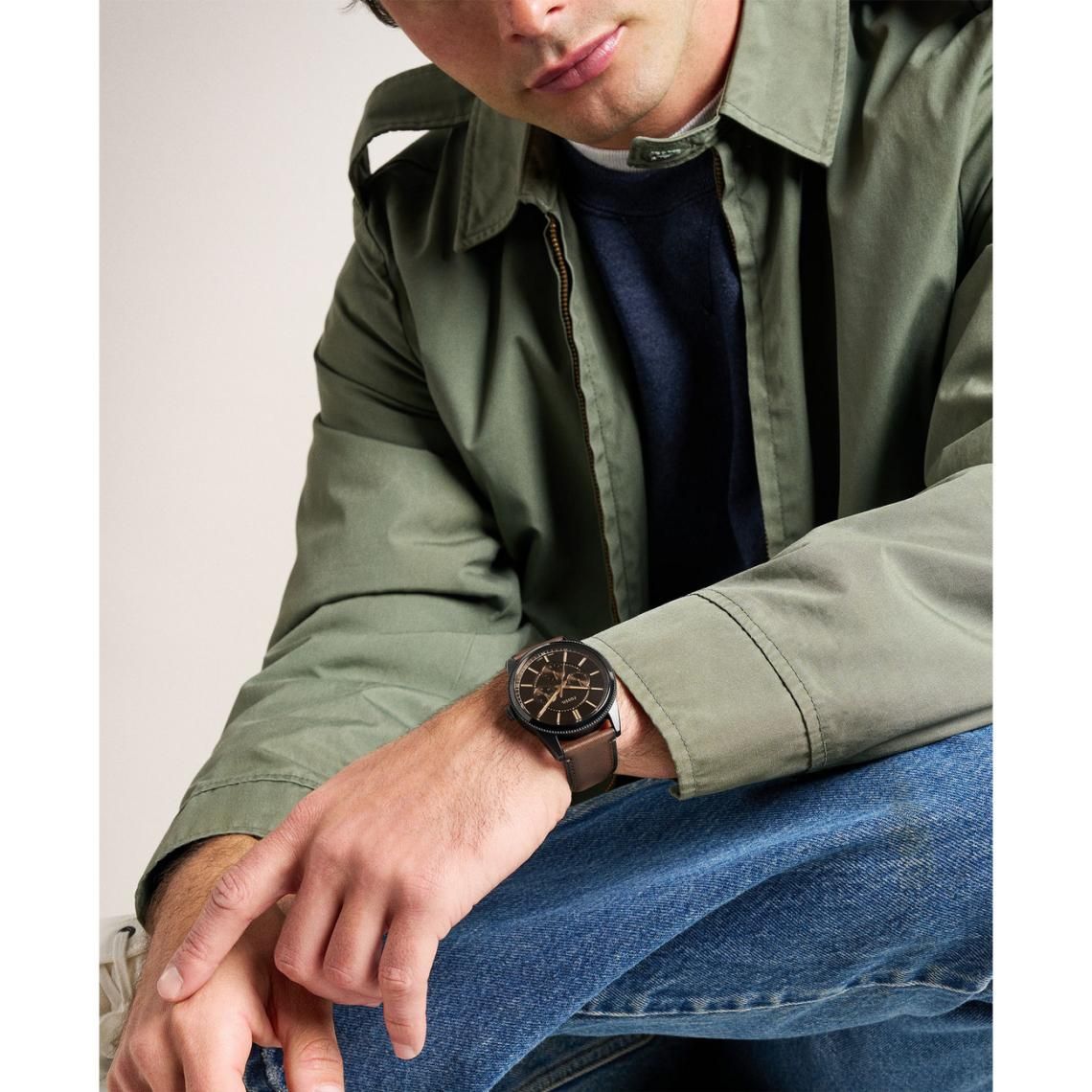 Fossil - Montre Pearson Multifonction Homme Bracelet Cuir Marron Cadran Noir 2