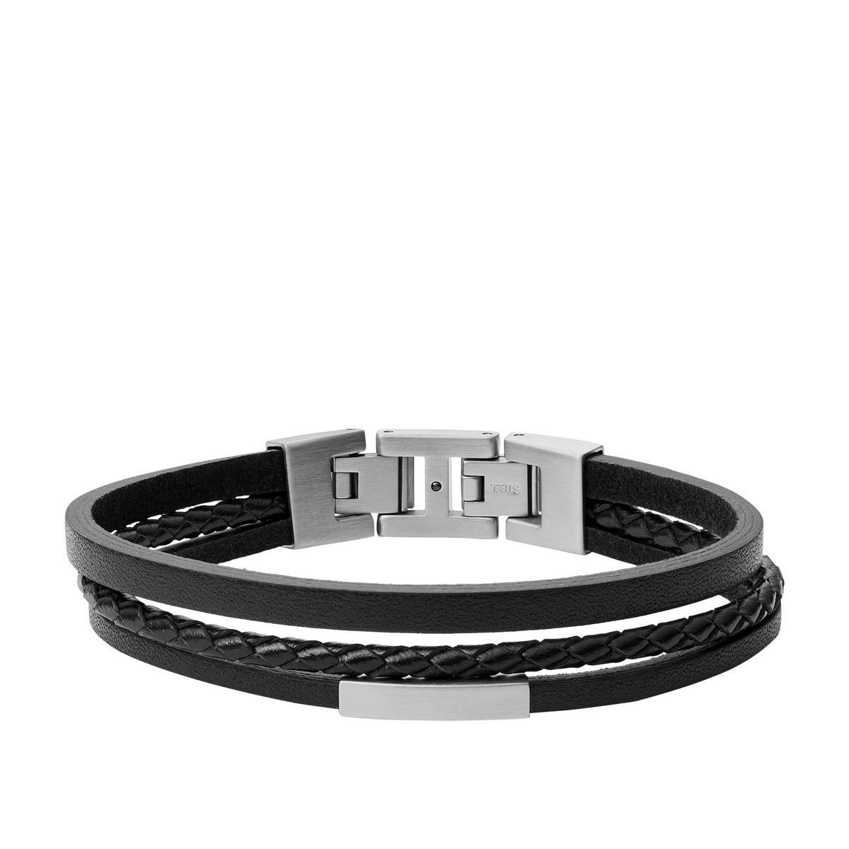 Fossil - Bracelet Multi-Rangs En Cuir Homme Noir JF03322040