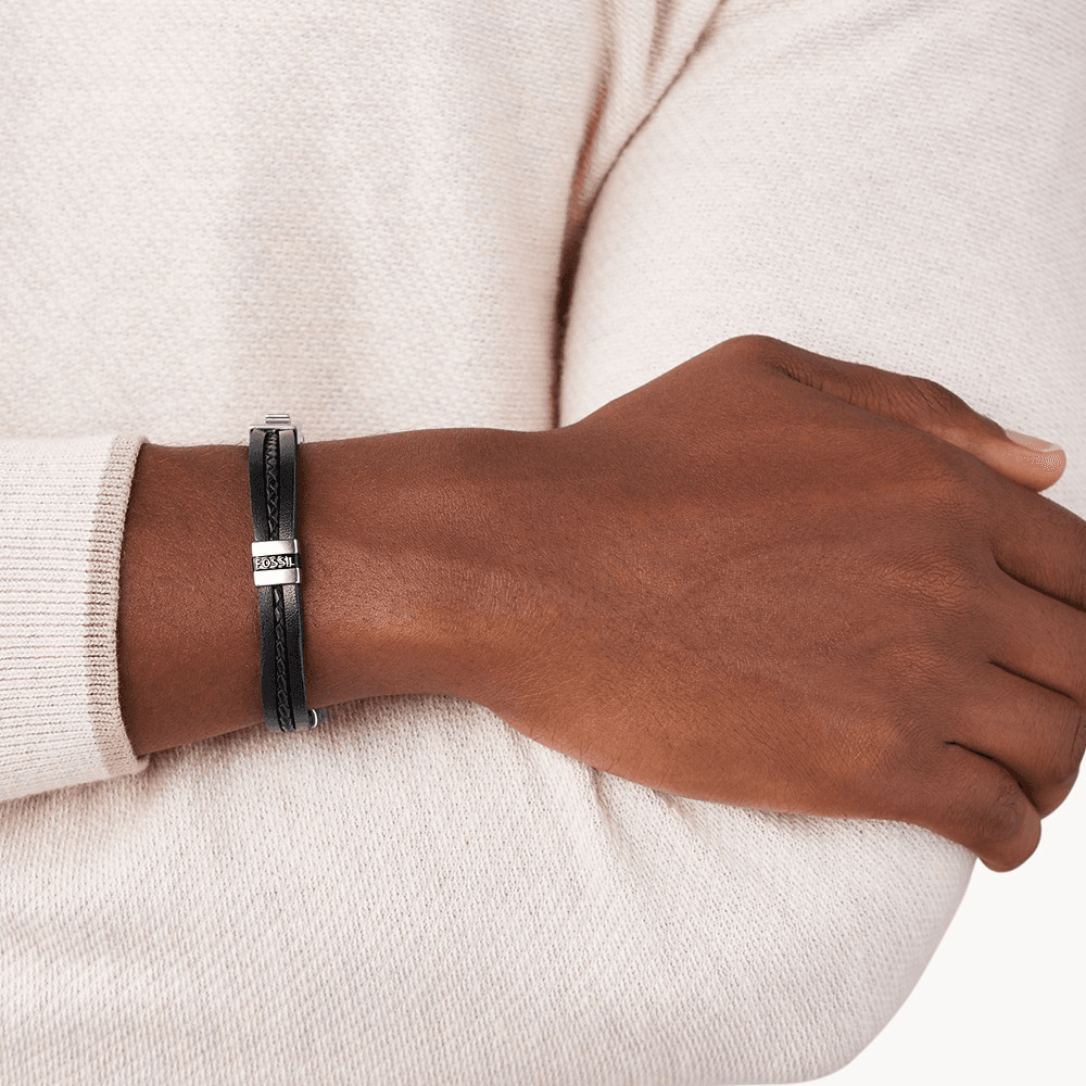 Fossil - Bracelet Multi-Rangs En Cuir Homme Noir JF03686040 2