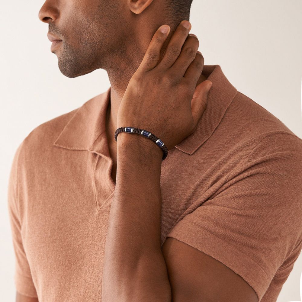 Fossil - Bracelet Coulissant En Perles De Sodalite Homme Bleu Et Marron 2