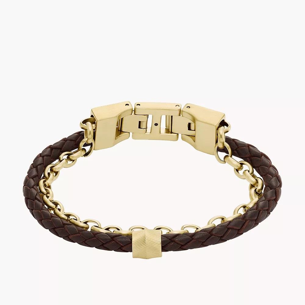 Fossil - Bracelet En Cuir Homme Marron Et Doré