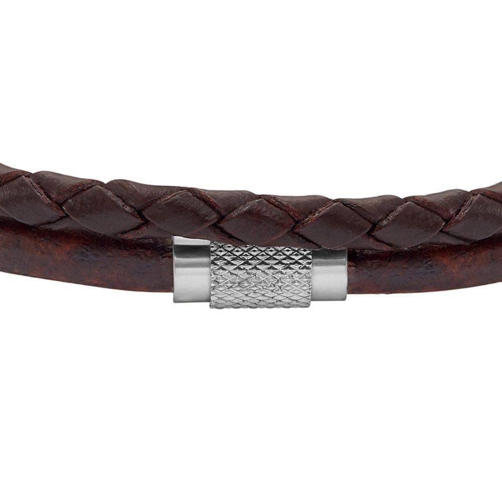 Fossil - Bracelet En Cuir Homme Marron Et Argenté 2