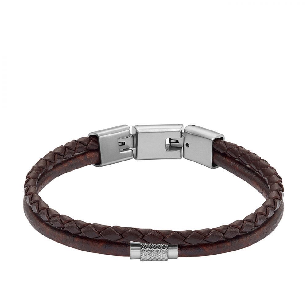 Fossil - Bracelet En Cuir Homme Marron Et Argenté