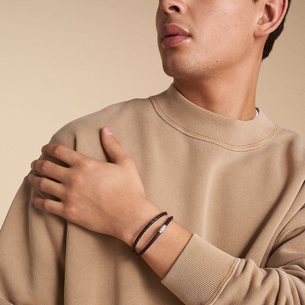 Fossil - Bracelet En Cuir Homme Marron Et Argenté 3