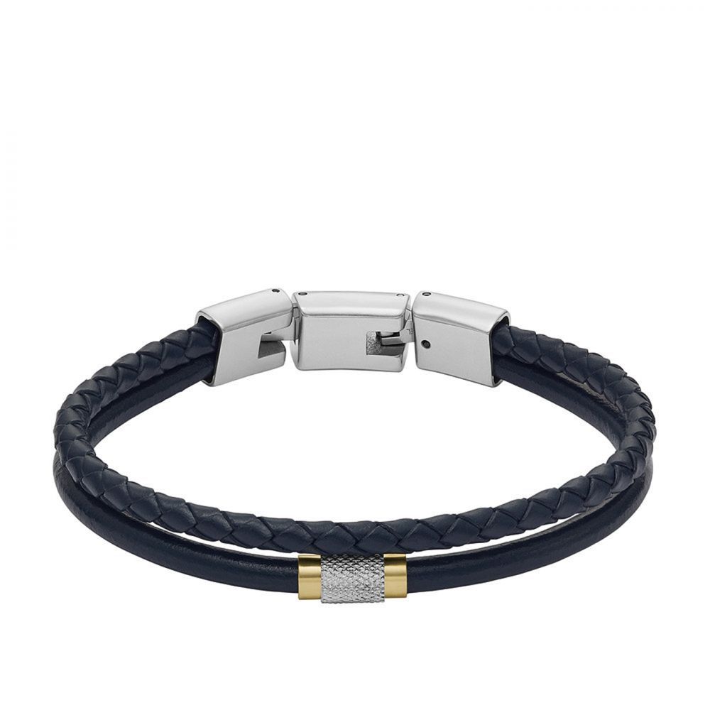 Fossil - Bracelet En Cuir Homme Bleu Et Argenté