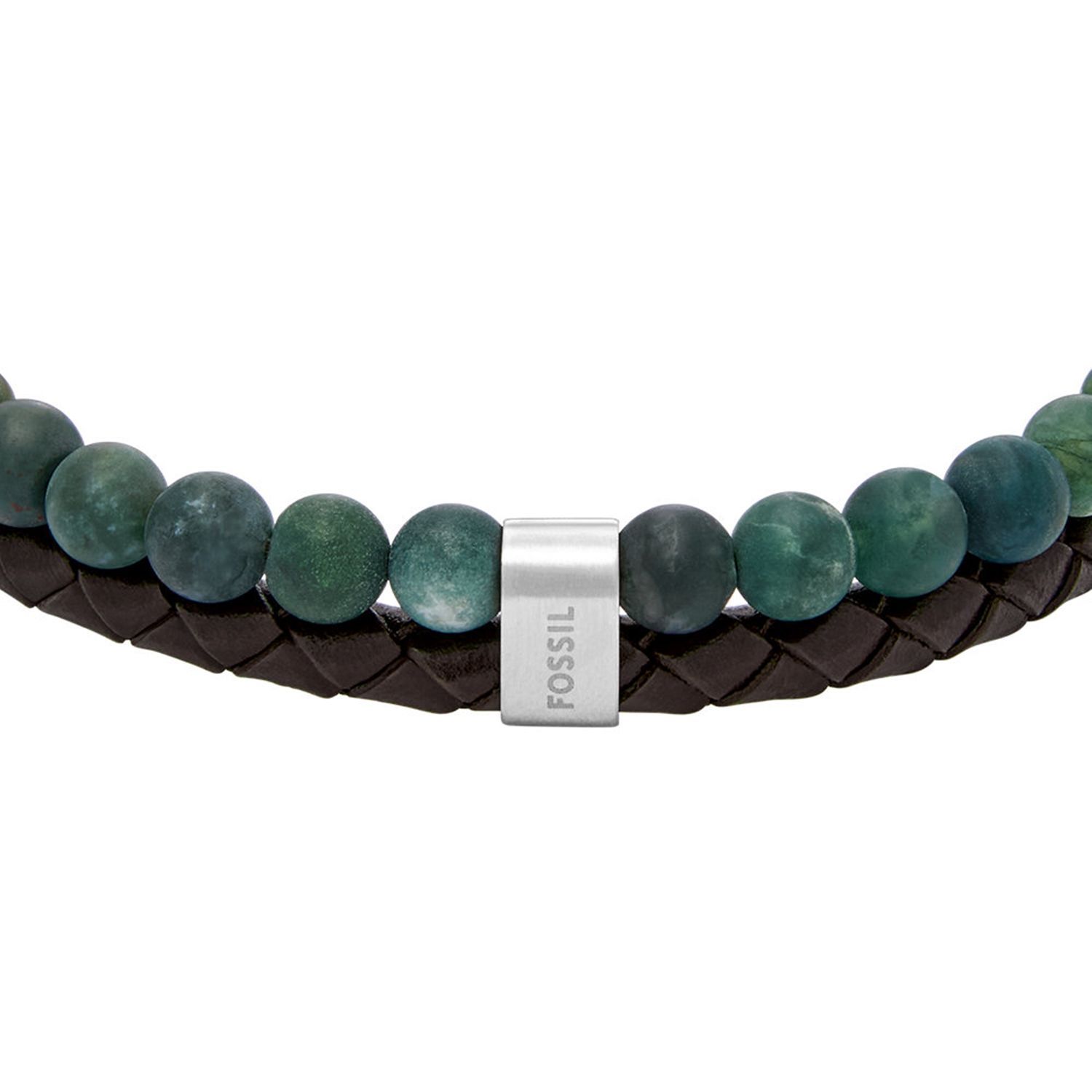 Fossil - Bracelet En Perles Et Cuir Homme Marron Vert Et Argenté 3