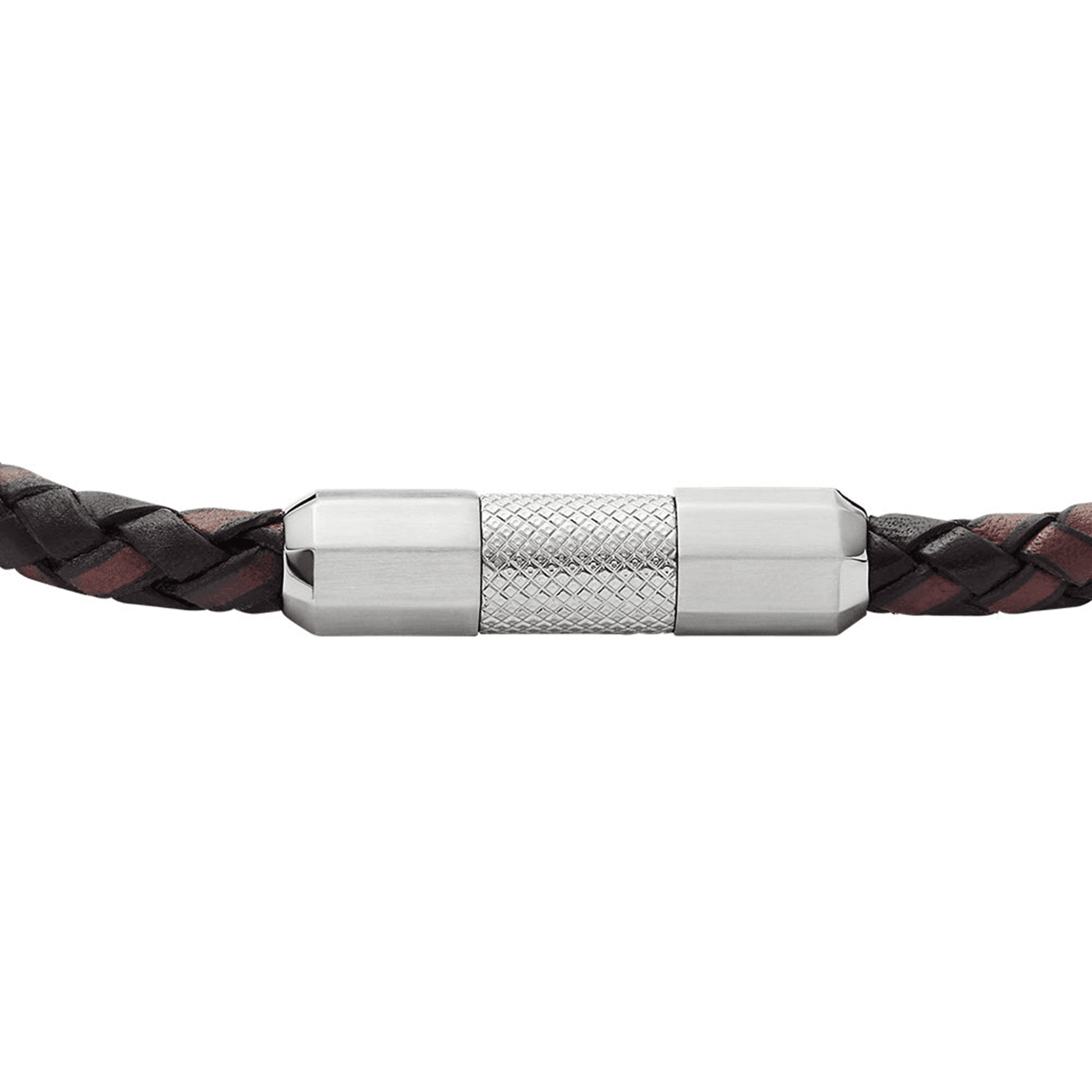 Fossil - Bracelet Knurled En Cuir TrESsé Homme Marron Et Noir 4