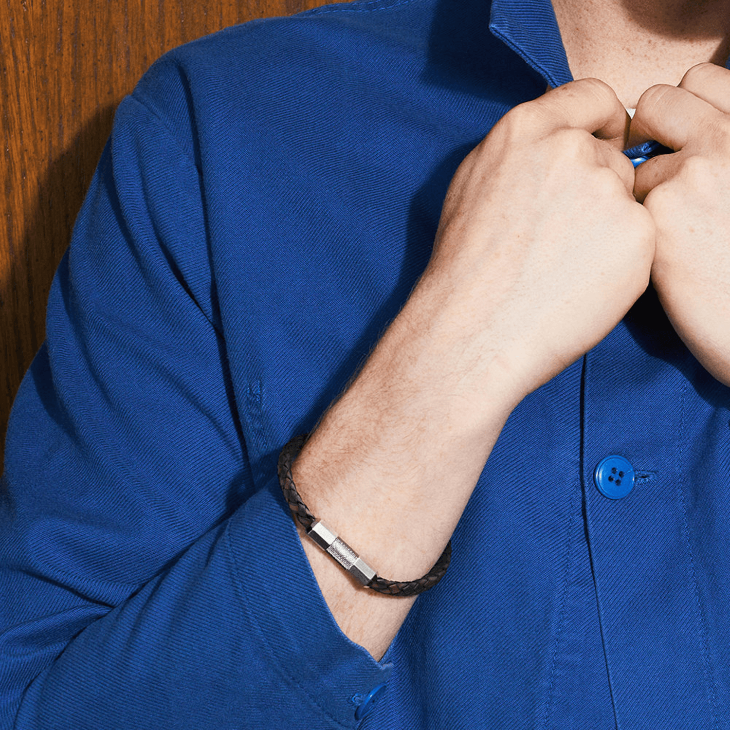 Fossil - Bracelet Knurled En Cuir TrESsé Homme Marron Et Noir 2