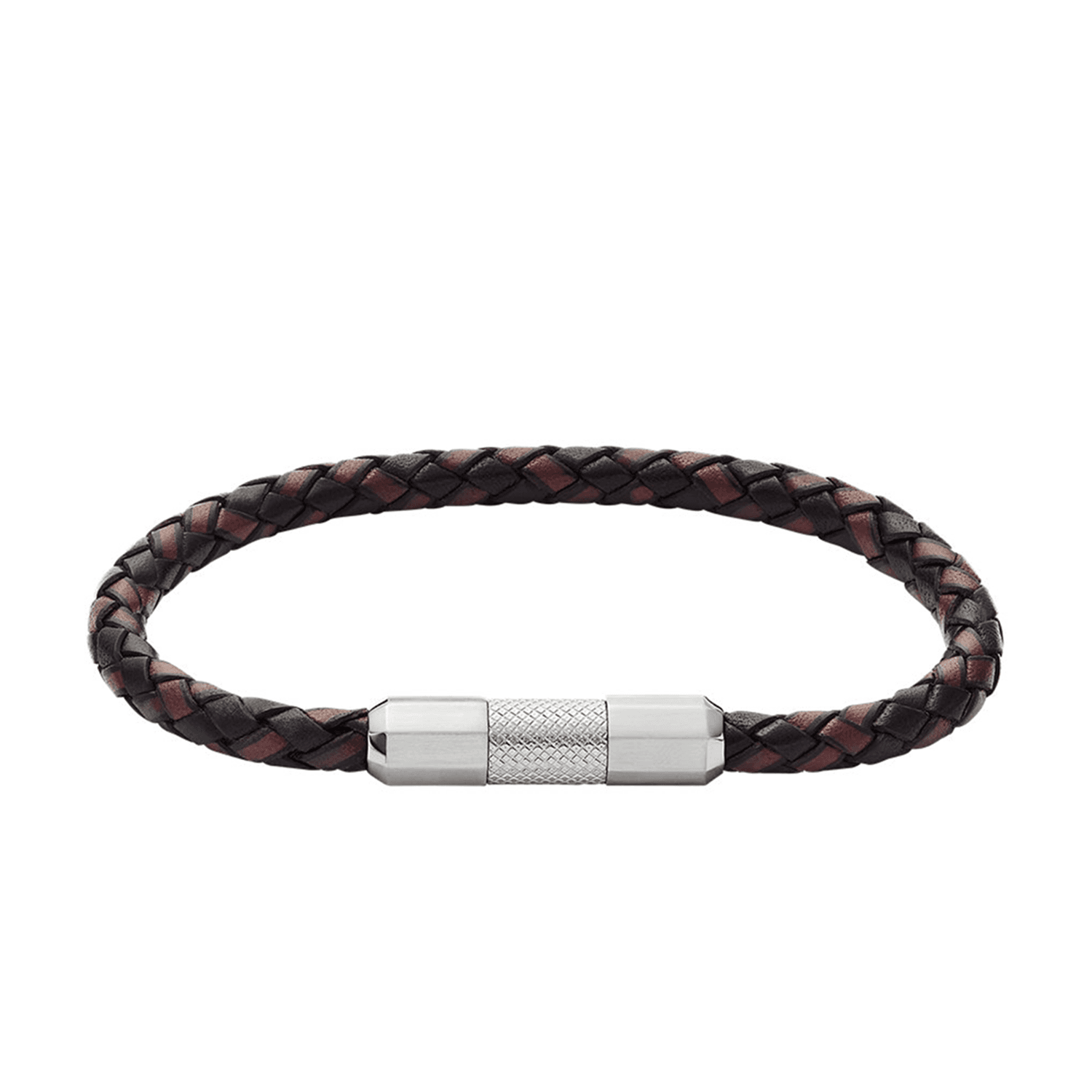 Fossil - Bracelet Knurled En Cuir TrESsé Homme Marron Et Noir
