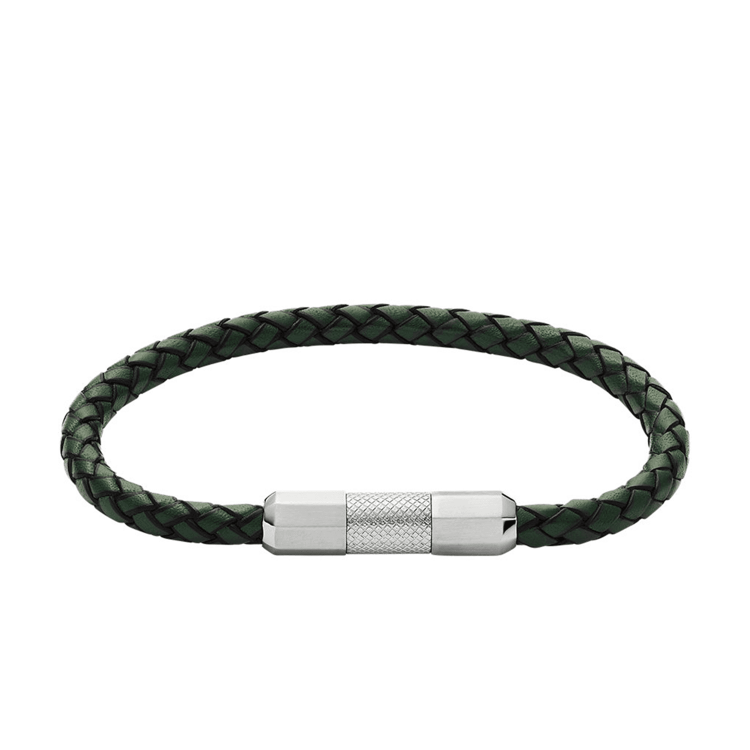 Fossil - Bracelet Knurled En Cuir TrESsé Homme Vert