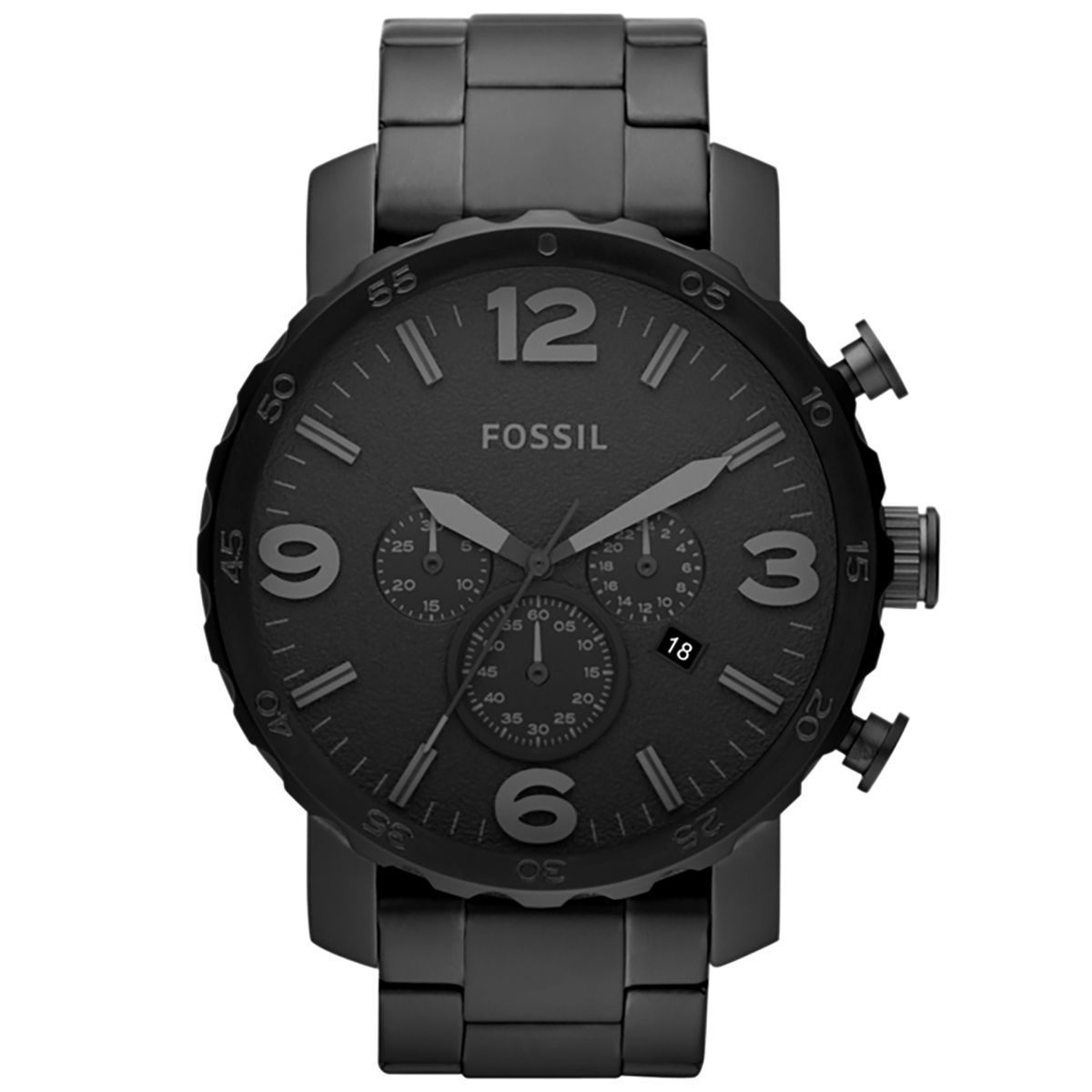 Fossil - Montre Nate Chronographe Homme Bracelet Acier Noir Cadran Noir