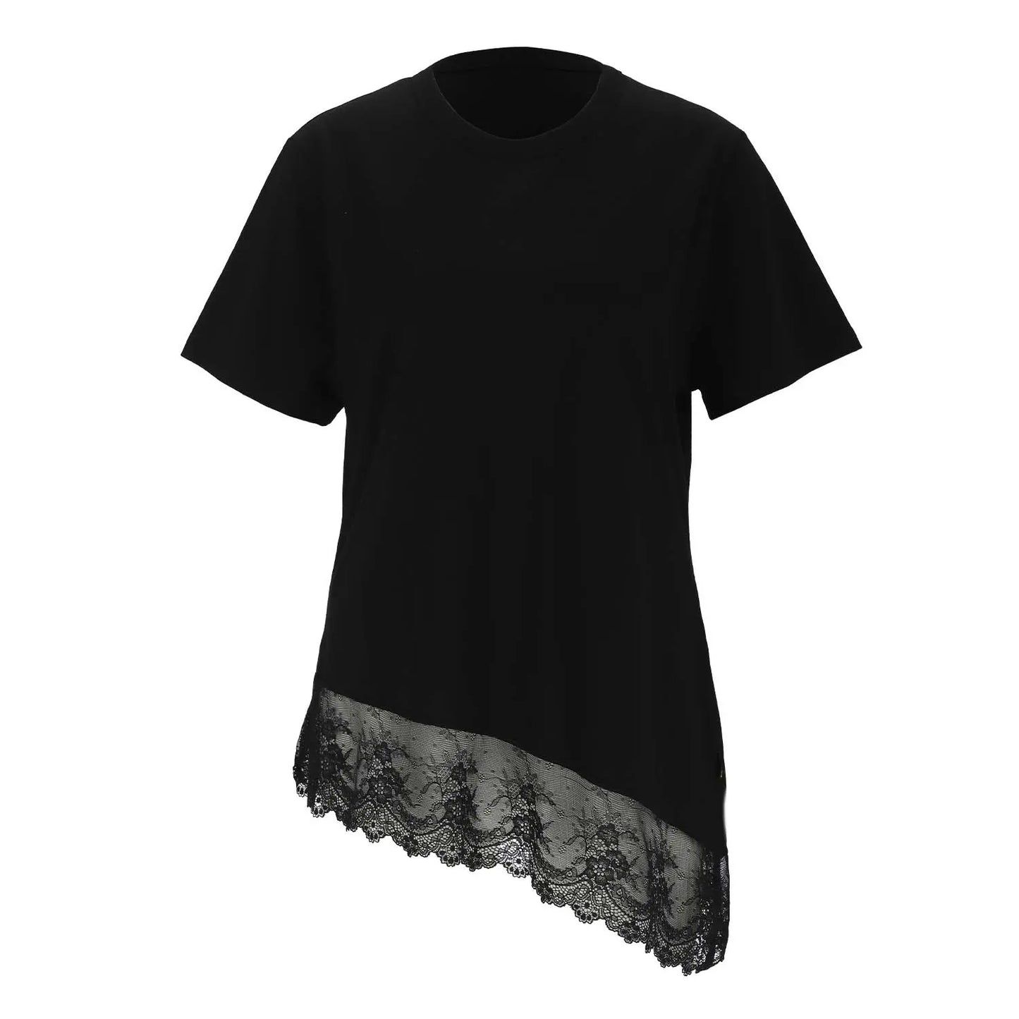 Kontakt - T-shirt asymétrique femme avec dentelle manches courtes - Noir 3