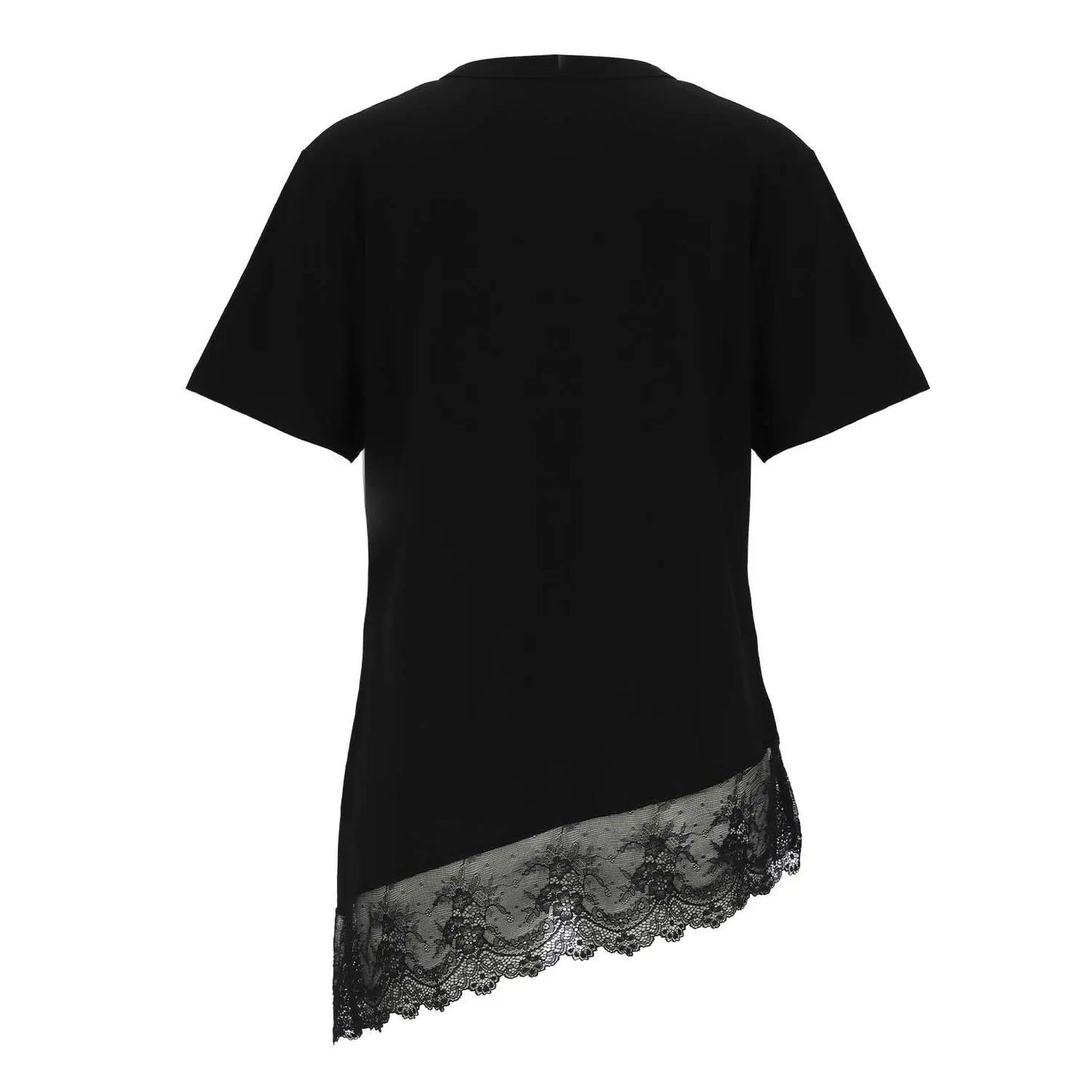 Kontakt - T-shirt asymétrique femme avec dentelle manches courtes - Noir 4