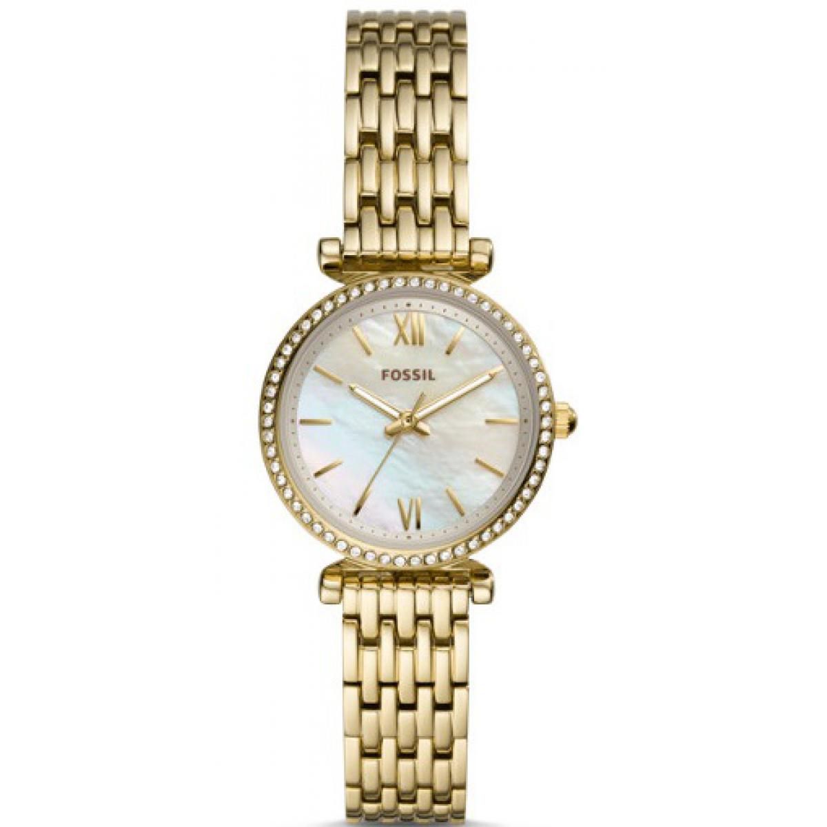 Fossil - Montre Carlie Mini Femme Bracelet Acier Doré Cadran Nacre