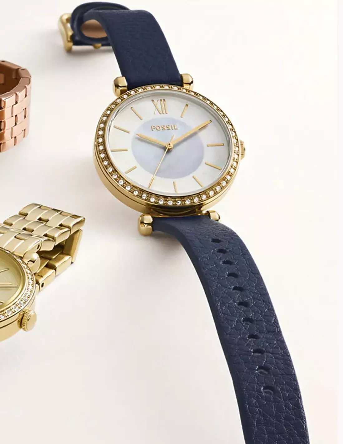 Fossil - Montre Femme Tillie Analogique En Cuir Bleu BQ3821 5