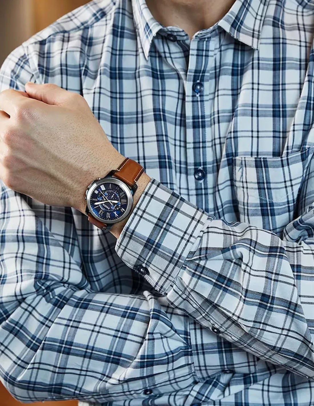 Fossil - Montre Homme Grant Chronographe En Cuir Marron Clair FS5151 3