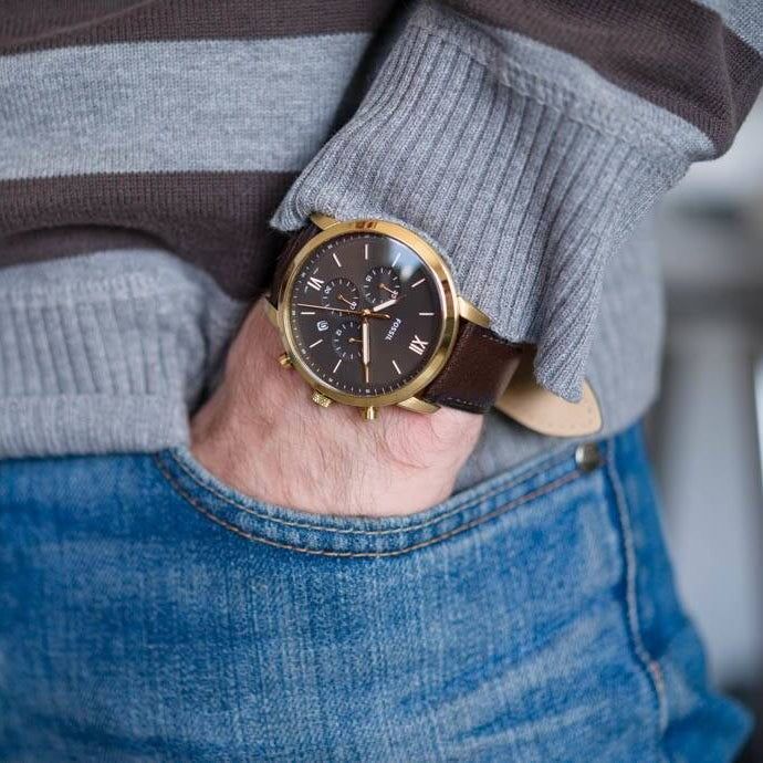 Fossil - Montre Homme En Acier Inoxydable Doré Et Cuir Marron Foncé FS5763 5