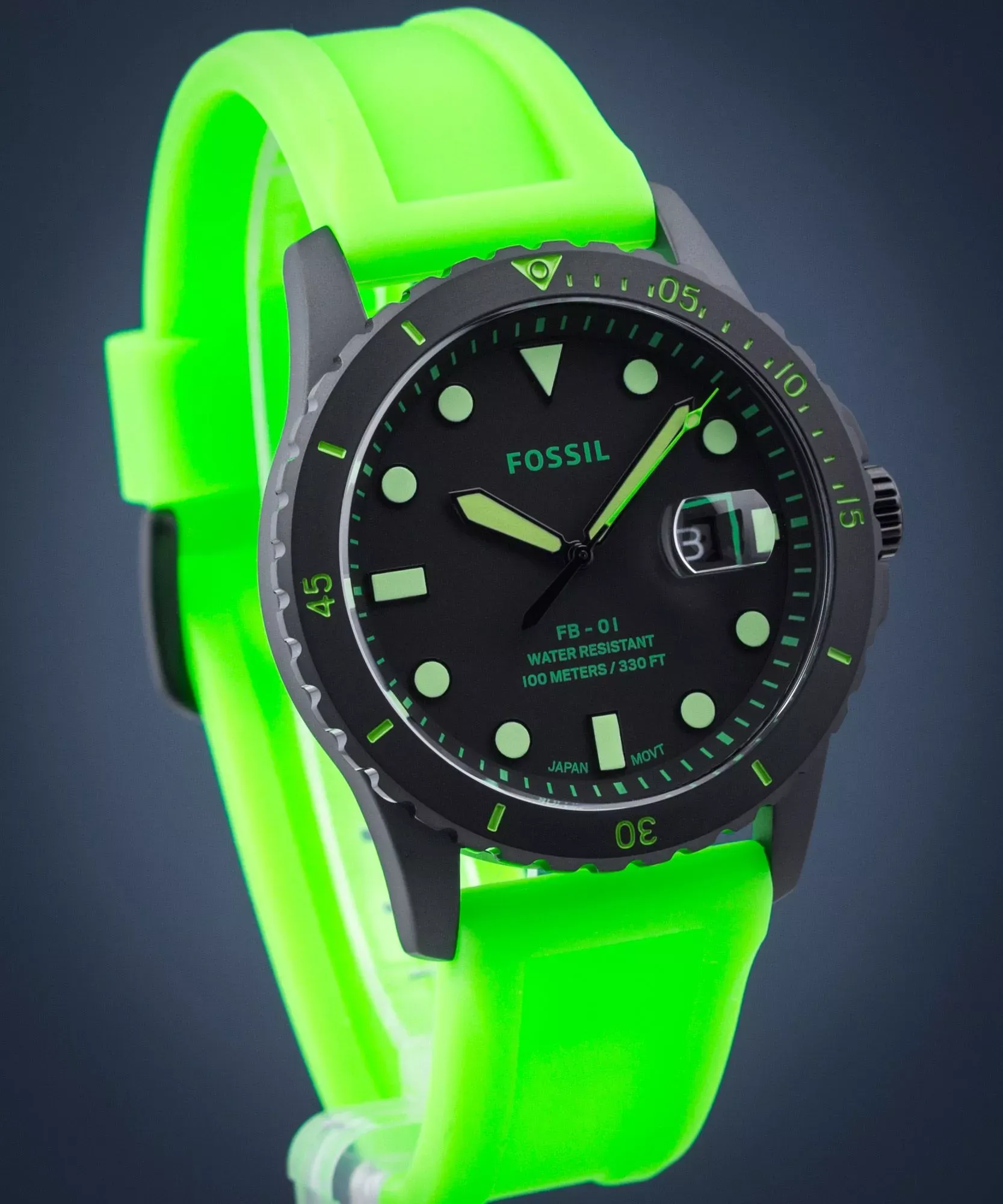 Fossil - Montre Homme Analogique Silicone Vert Néon FS5683 6