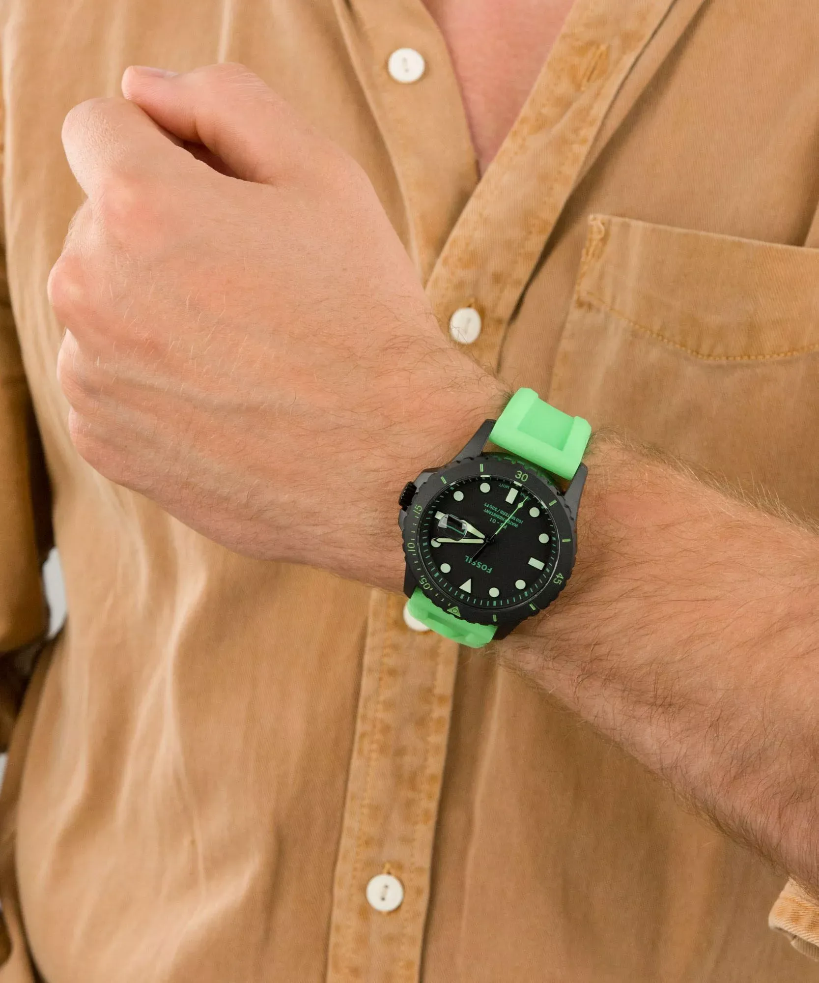 Fossil - Montre Homme Analogique Silicone Vert Néon FS5683 4