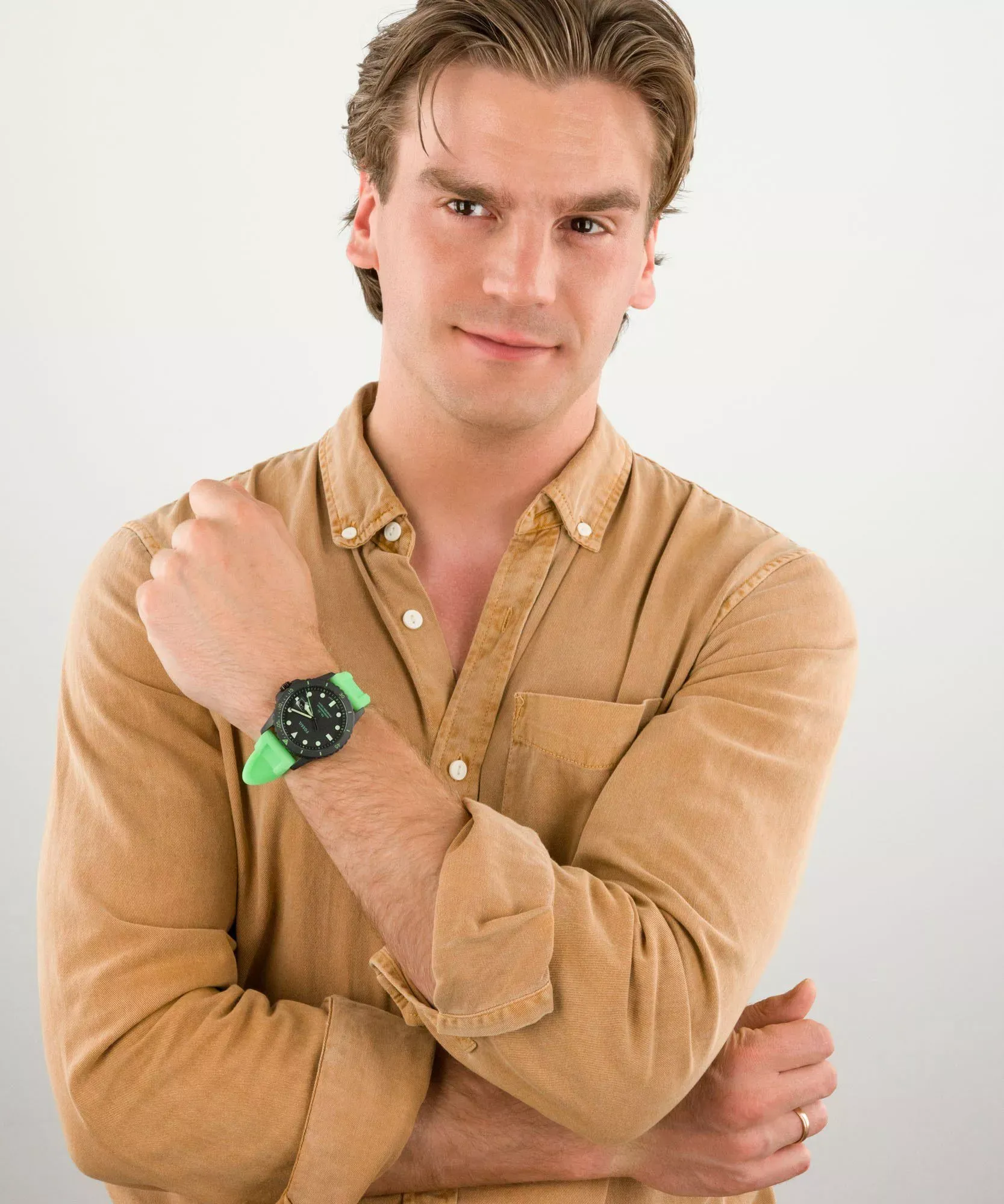 Fossil - Montre Homme Analogique Silicone Vert Néon FS5683 5