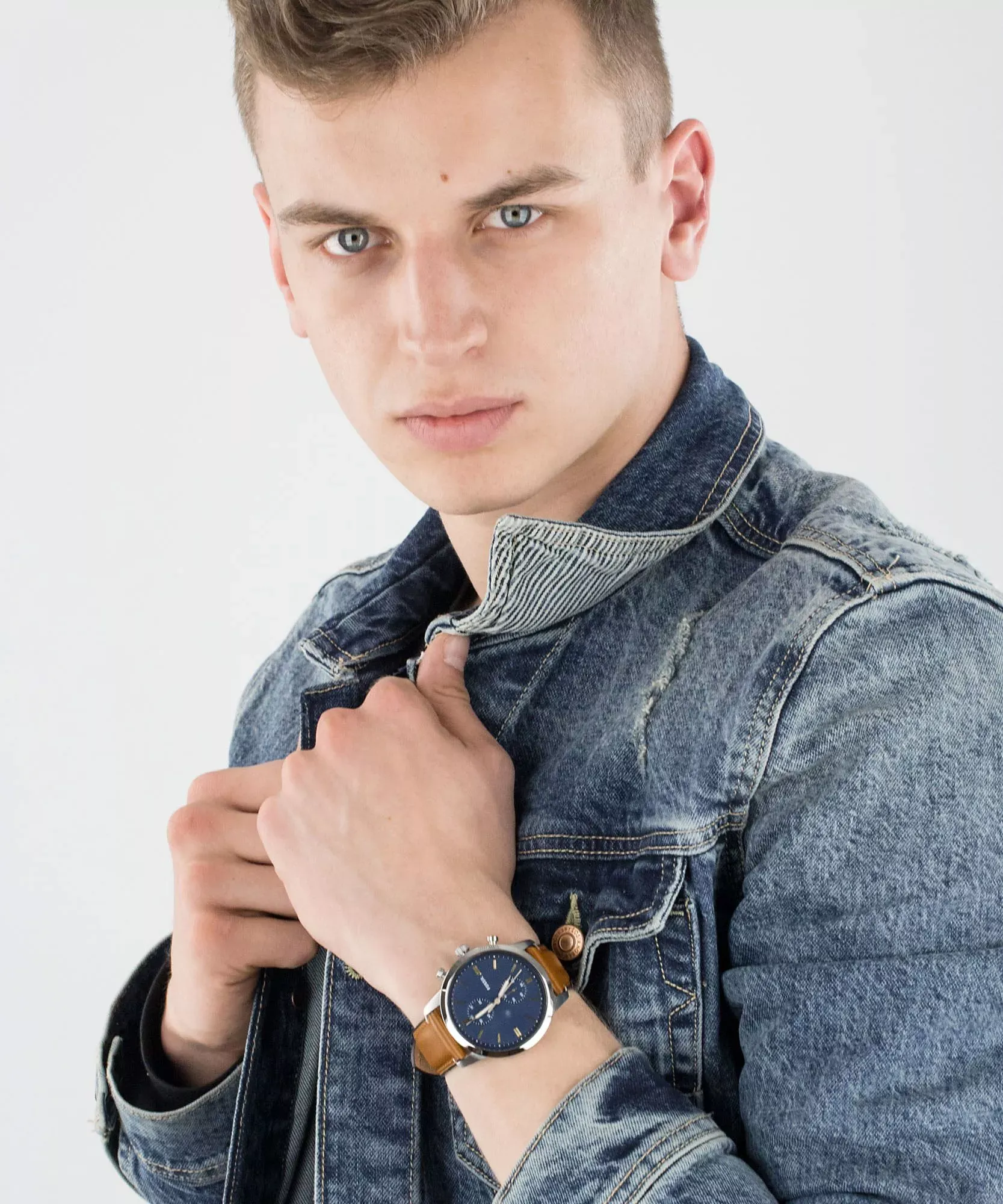 Fossil - Montre Homme Townsman En Cuir Marron Cadron Bleu FS5279 4