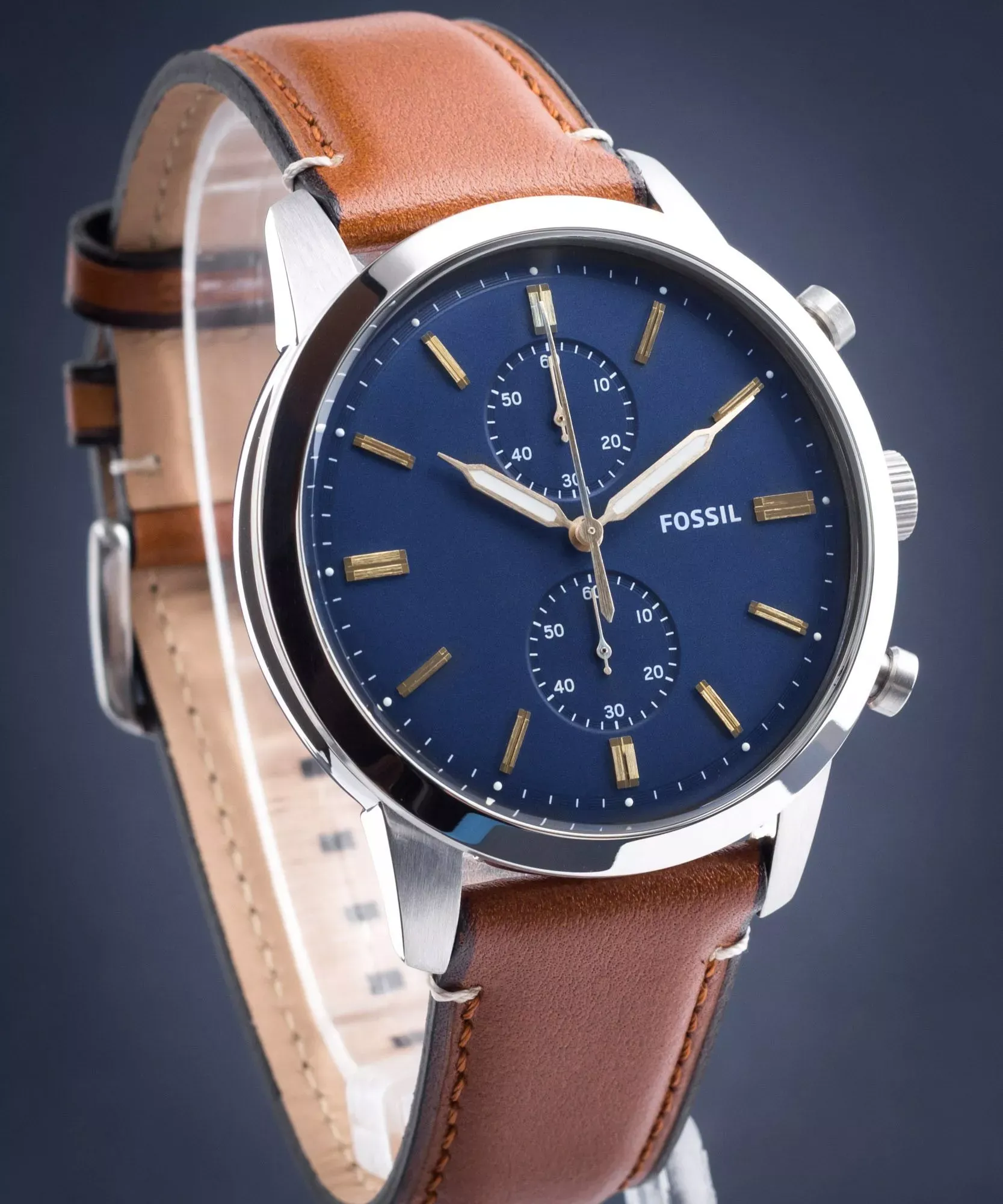 Fossil - Montre Homme Townsman En Cuir Marron Cadron Bleu FS5279 5