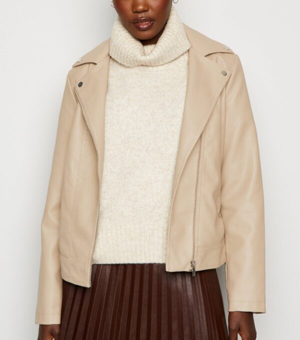 veste biker en similicuir camel enduit scaled