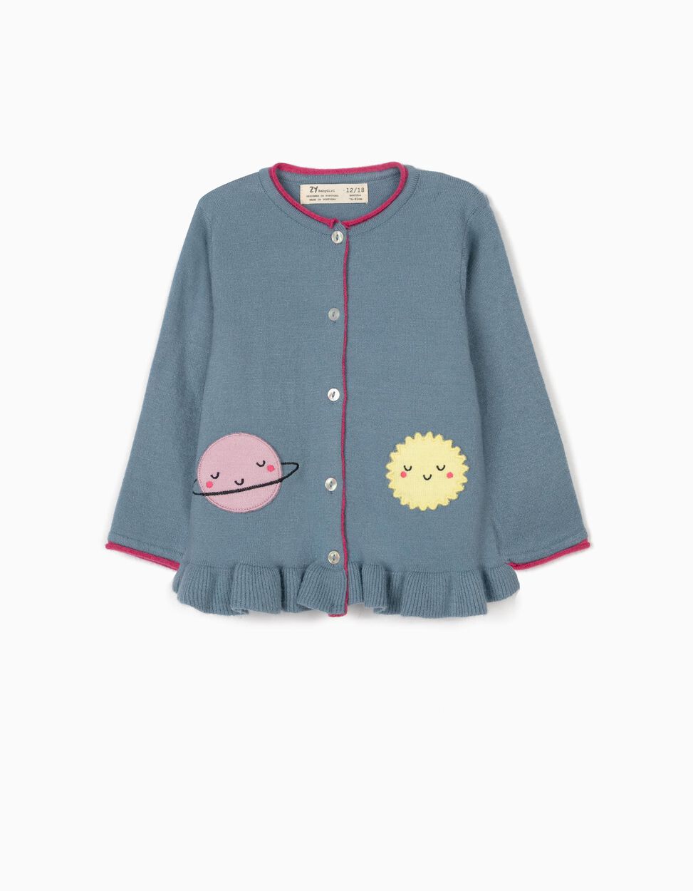 ZIPPY - CARDIGAN FOR BABY GIRLS, 'SATURN & SUN', BLUE