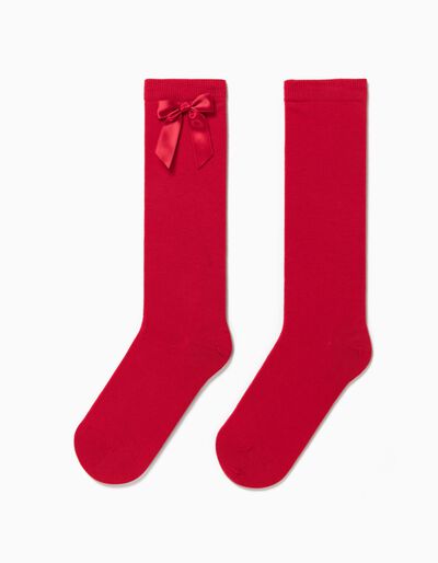 ZIPPY - KNEE HIGH SOCKS WITH BOW FOR GIRLS, RED