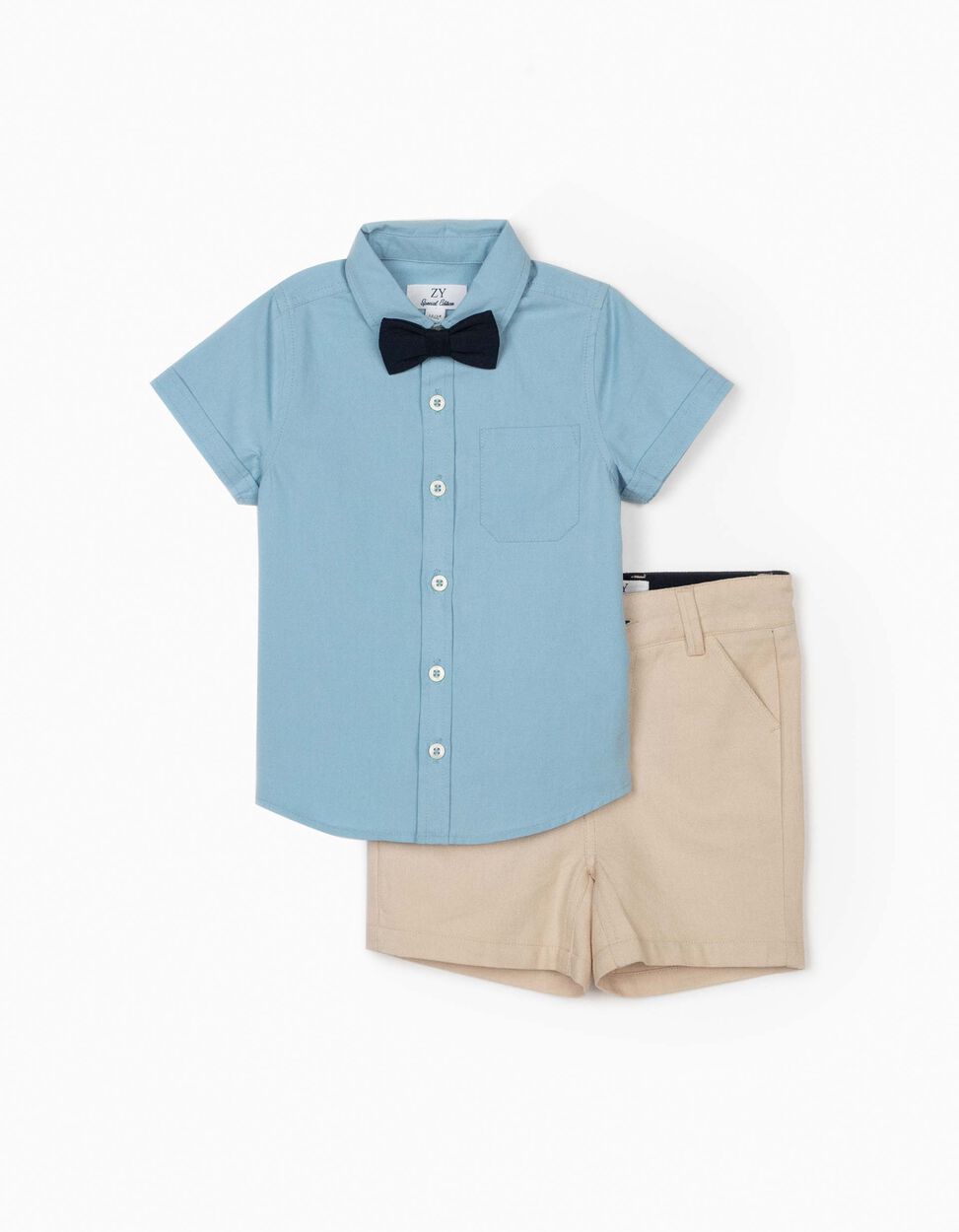 ZIPPY - SHIRT WITH BOW TIE AND SHORTS FOR BABY BOYS, BLUE/BEIGE