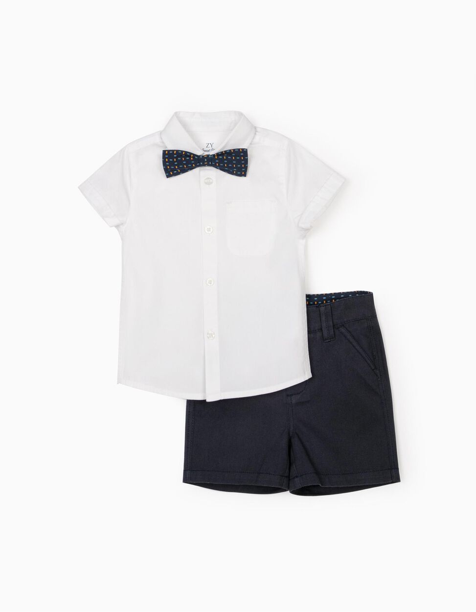 ZIPPY - SHIRT, BOW TIE &amp; SHORTS FOR BABY BOYS, WHITE/DARK BLUE