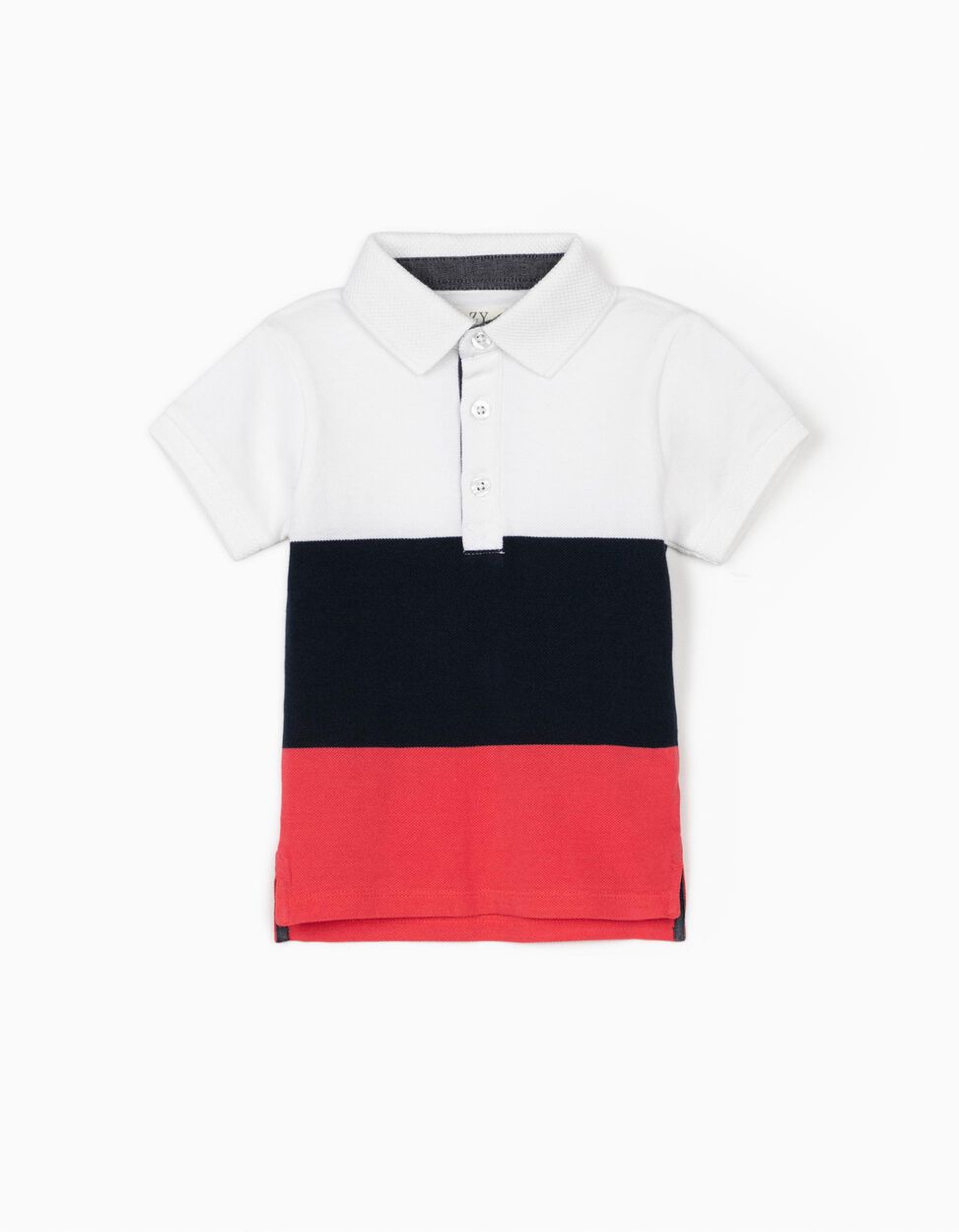 ZIPPY - SHORT SLEEVE POLO SHIRT FOR BABY BOYS, WHITE/BLUE/CORAL