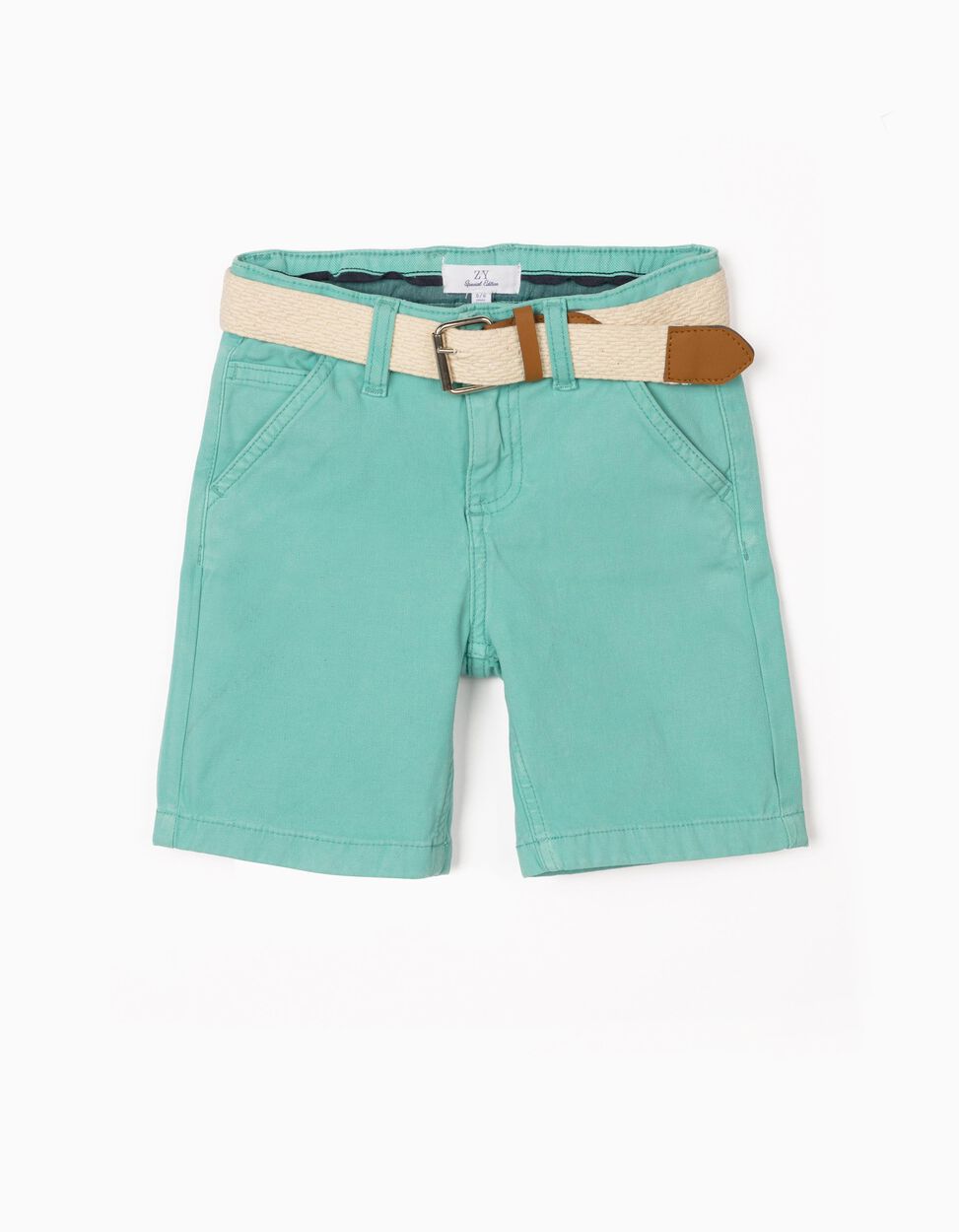 ZIPPY - SHORTS WITH BELT FOR BOYS, GREEN