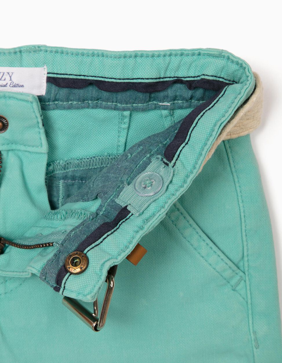 ZIPPY - SHORTS WITH BELT FOR BOYS, GREEN 3