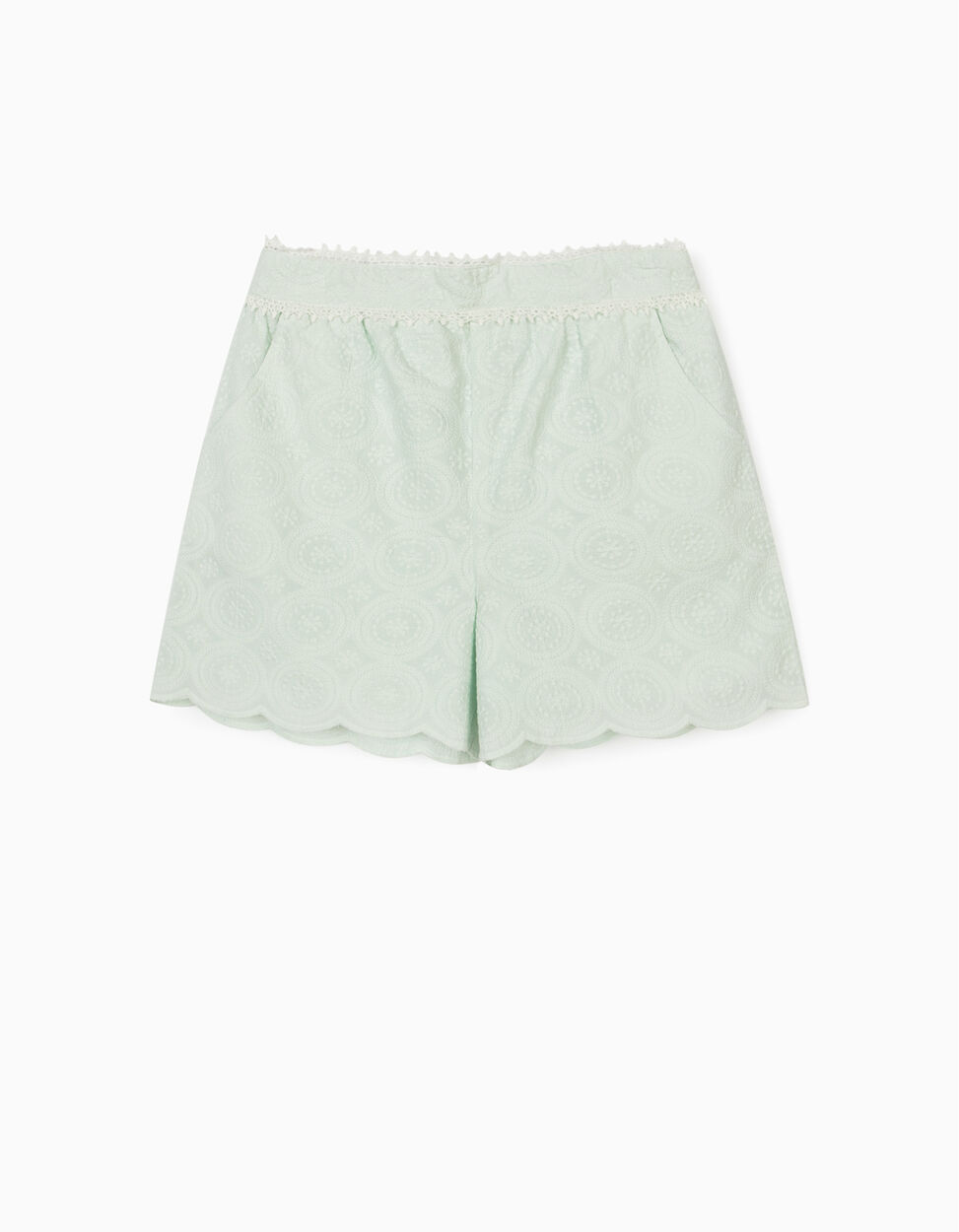 ZIPPY - EMBROIDERED SHORTS FOR GIRLS, AQUA GREEN