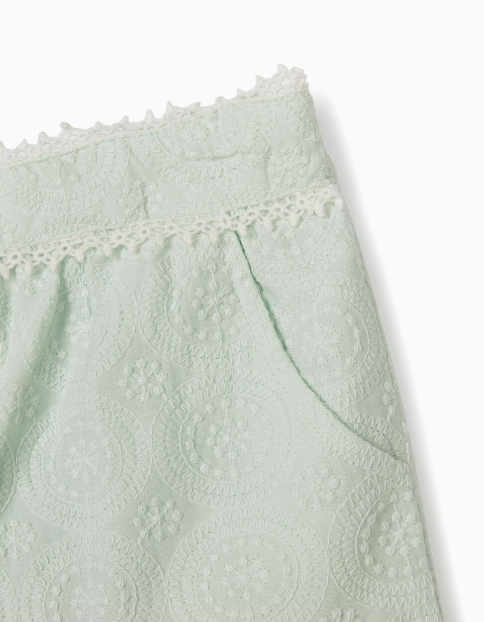 ZIPPY - EMBROIDERED SHORTS FOR GIRLS, AQUA GREEN 3