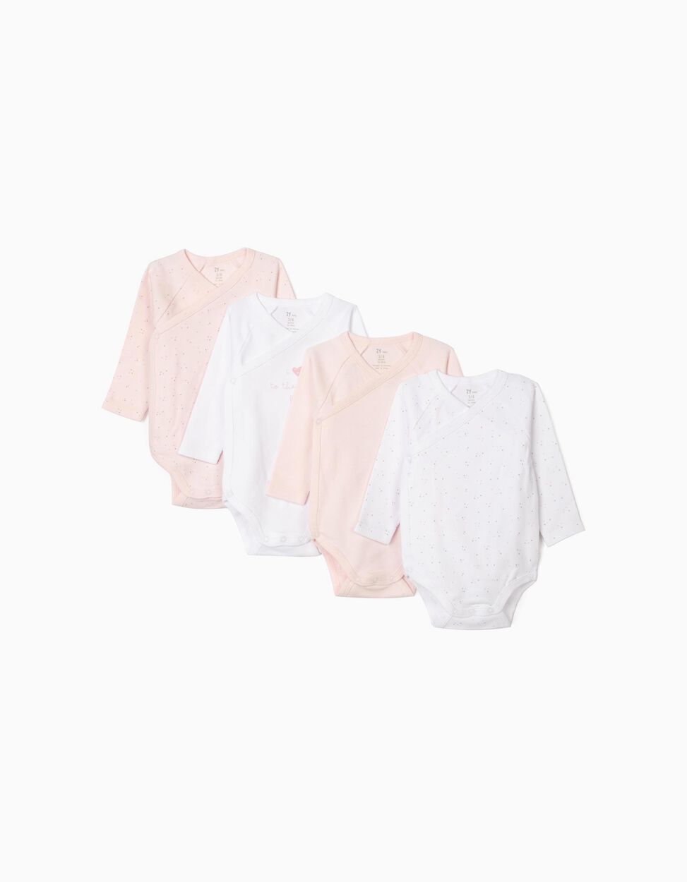 Zippy - 4 BODYSUITS FOR NEWBORN BABY GIRLS, 'STARS', WHITE/PINK
