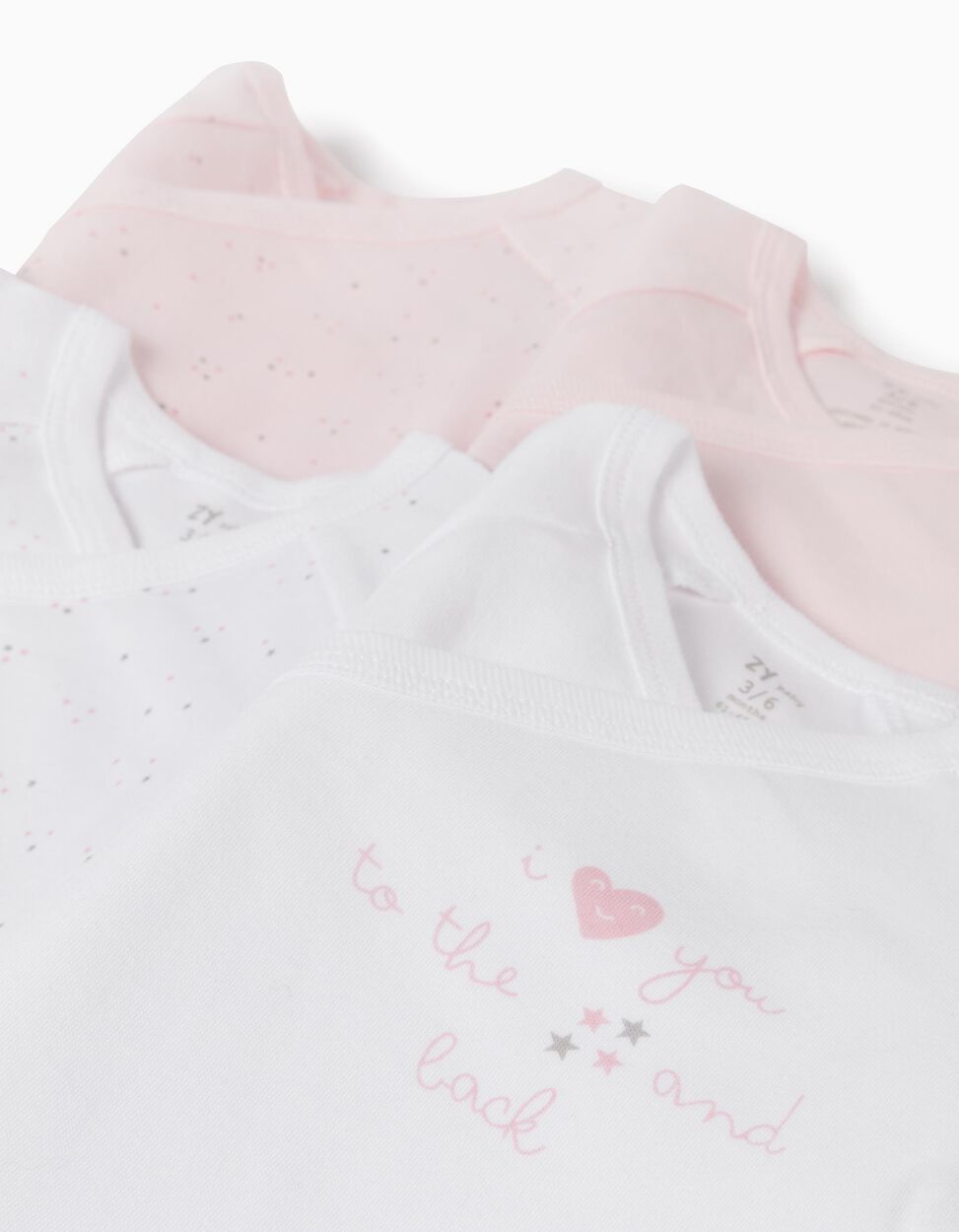 Zippy - 4 BODYSUITS FOR NEWBORN BABY GIRLS, 'STARS', WHITE/PINK 4