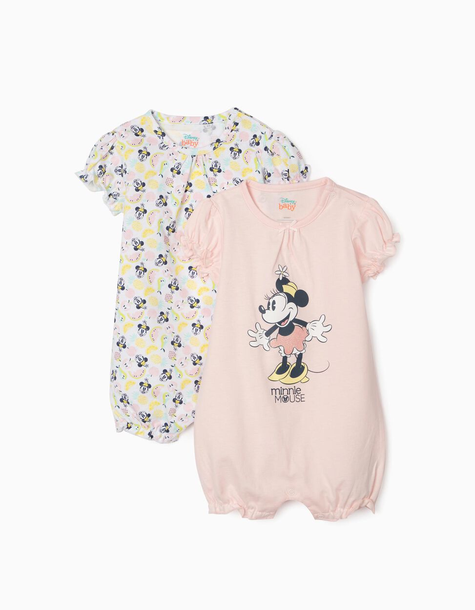 Zippy - 2 SLEEPSUITS FOR BABY GIRLS, 'MINNIE MOUSE', PINK/WHITE