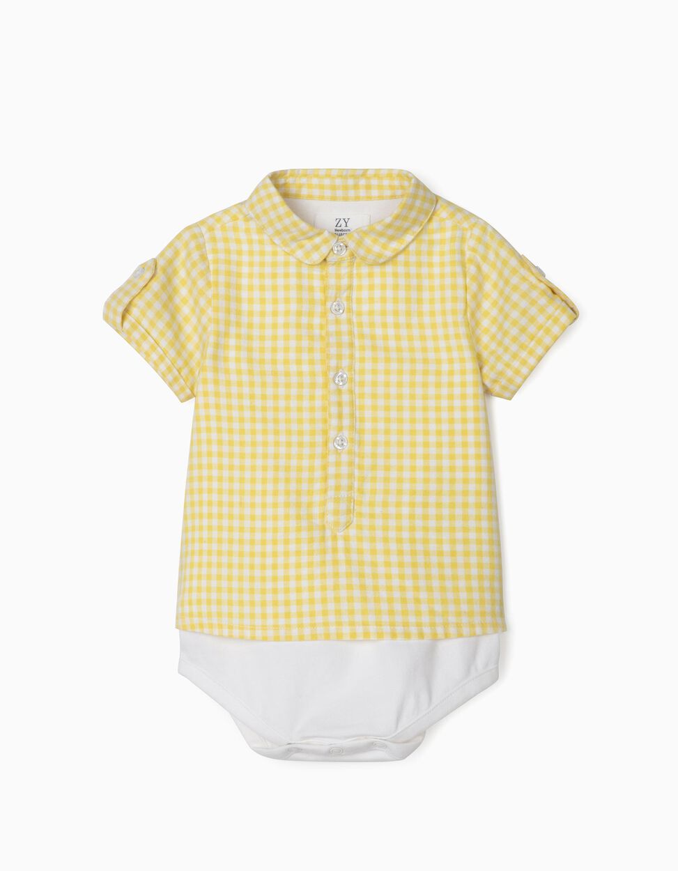 Zippy - GINGHAM PLAID SHIRT BODYSUIT FOR NEWBORN BABY BOYS, YELLOW/WHITE